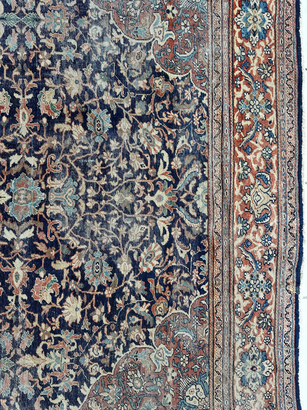 Antique Persian Mahal Rug 8x12 | Navy, Rust & Light Blue | Hand-Knotted Wool - Rugistan, view 6