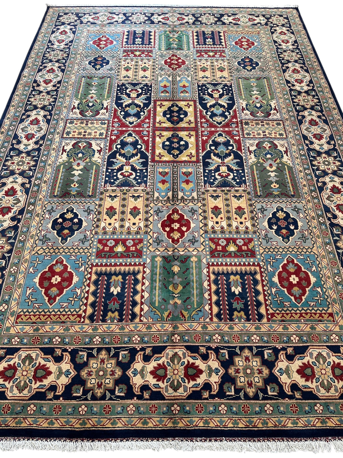 Afghan Bakhtiari Rug 7x10 | Navy, Beige & Light Blue | Hand-Knotted Wool - Rugistan, view 2