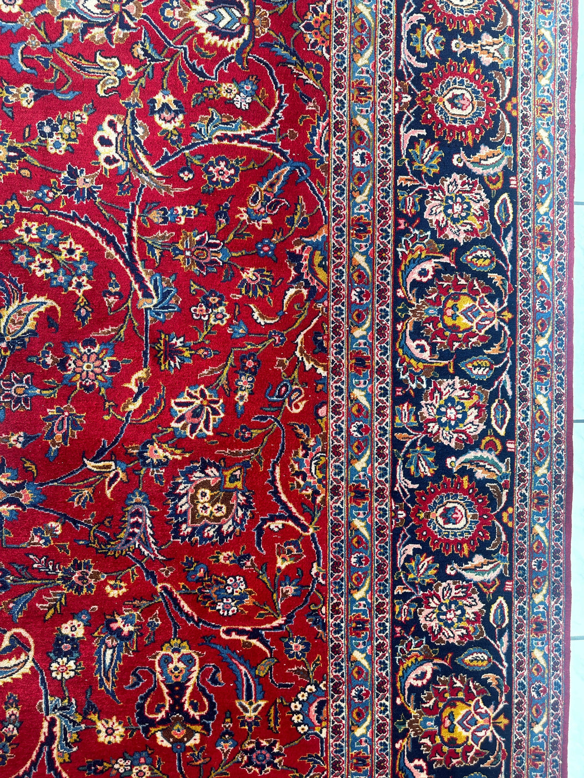 Persian Kashan Rug 10x14 | Red, Navy & Ivory | Hand-Knotted Wool - Rugistan, view 10
