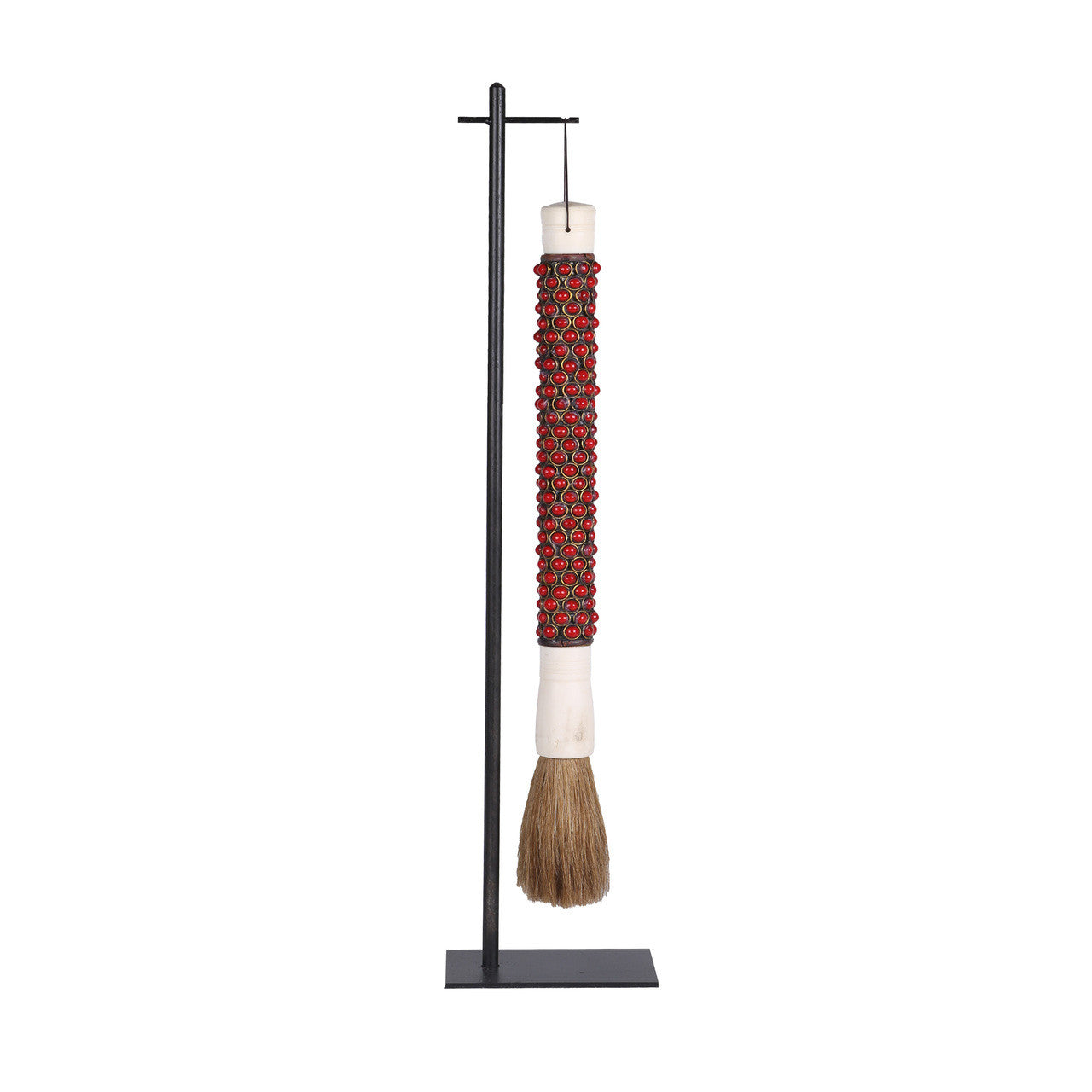 Red Beaded Ceremony Brush With Iron Stand image