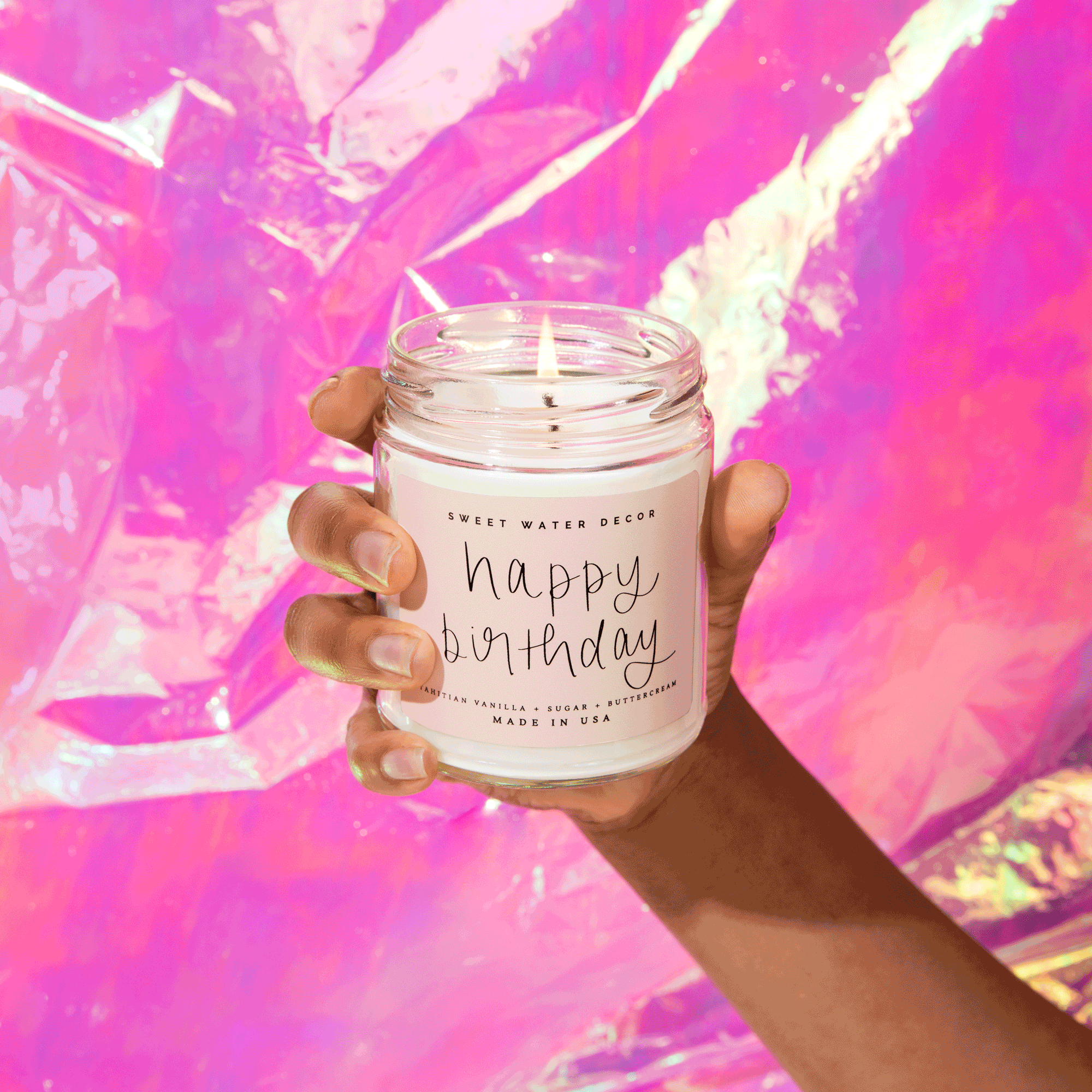 Happy Birthday Soy Candle - Clear Jar - 9 oz - Sweet Water Decor, view 4