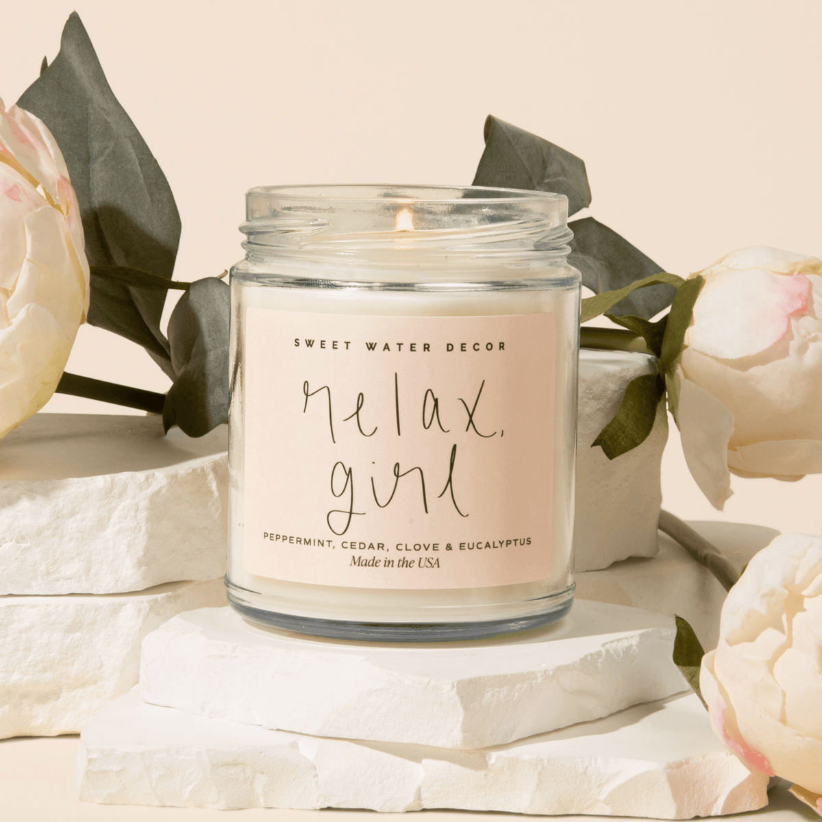 Relax, Girl Soy Candle - Clear Jar - 9 oz (Relaxation) - Sweet Water Decor, view 2