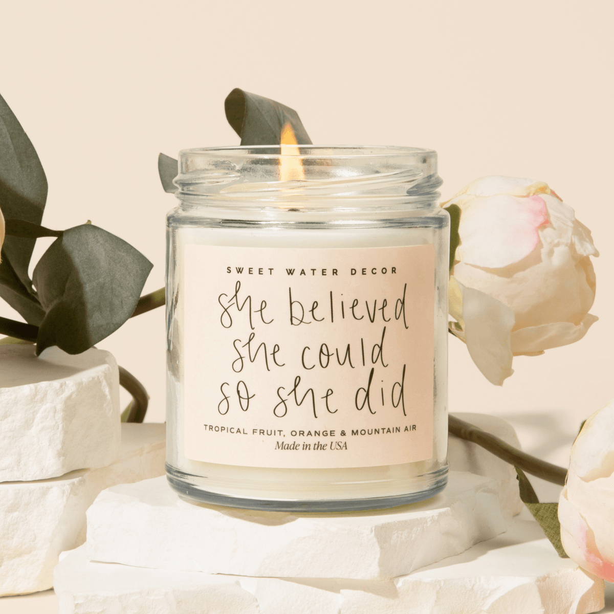 She Believed She Could So She Did Soy Candle - Clear Jar - 9 oz (Island Air) - Sweet Water Decor, view 2