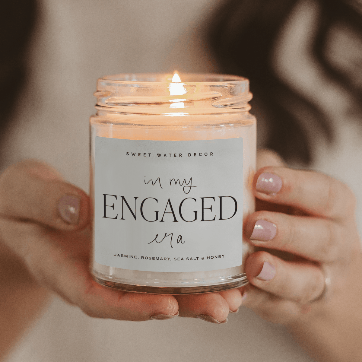 In My Engaged Era Soy Candle - Clear Jar - 9 oz (Wildflowers and Salt) - Sweet Water Decor, view 3