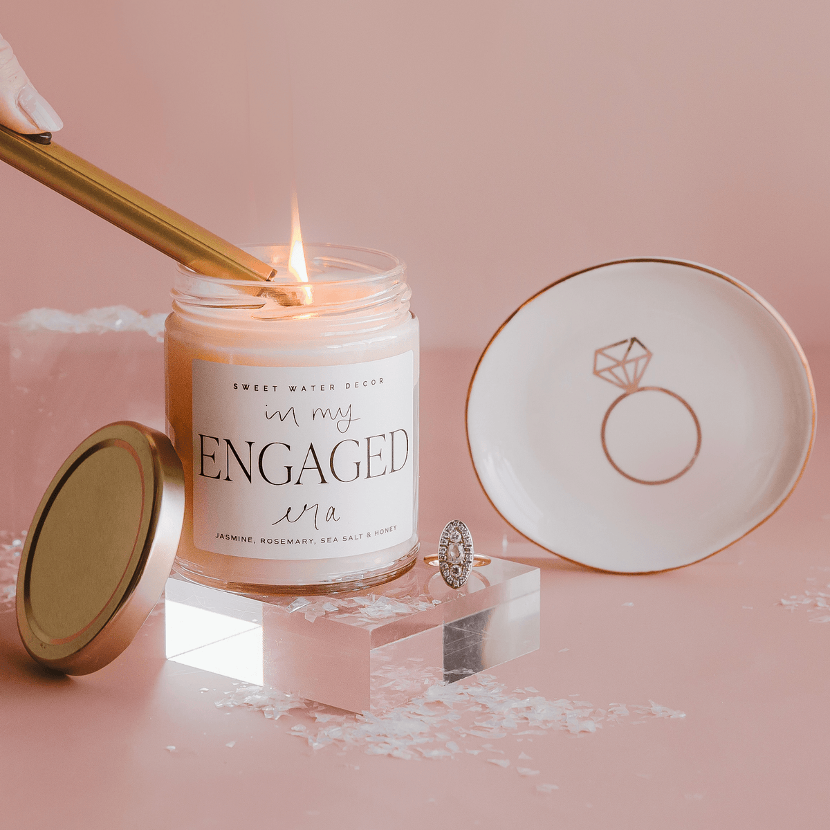 In My Engaged Era Soy Candle - Clear Jar - 9 oz (Wildflowers and Salt) - Sweet Water Decor, view 10