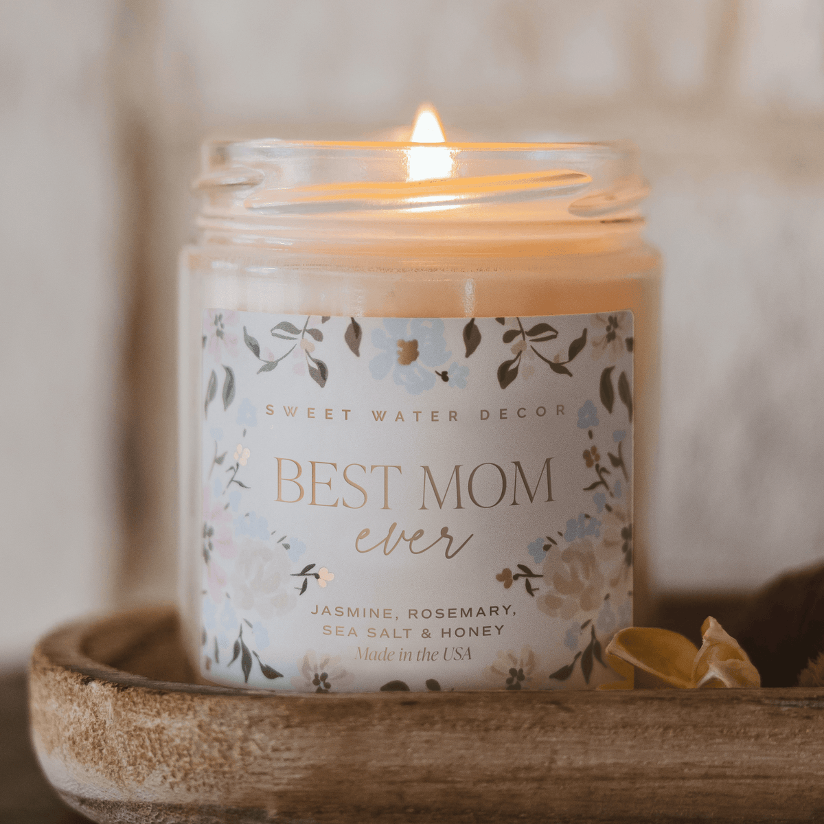 Best Mom Ever Soy Patterned Candle - Clear Jar - 9 oz (Wildflowers and Salt) - Sweet Water Decor, view 2