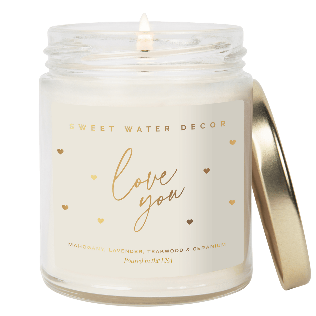 Love You Soy Candle Patterned - Clear Jar - 9 oz (Driftwood and Mahogany) - Sweet Water Decor