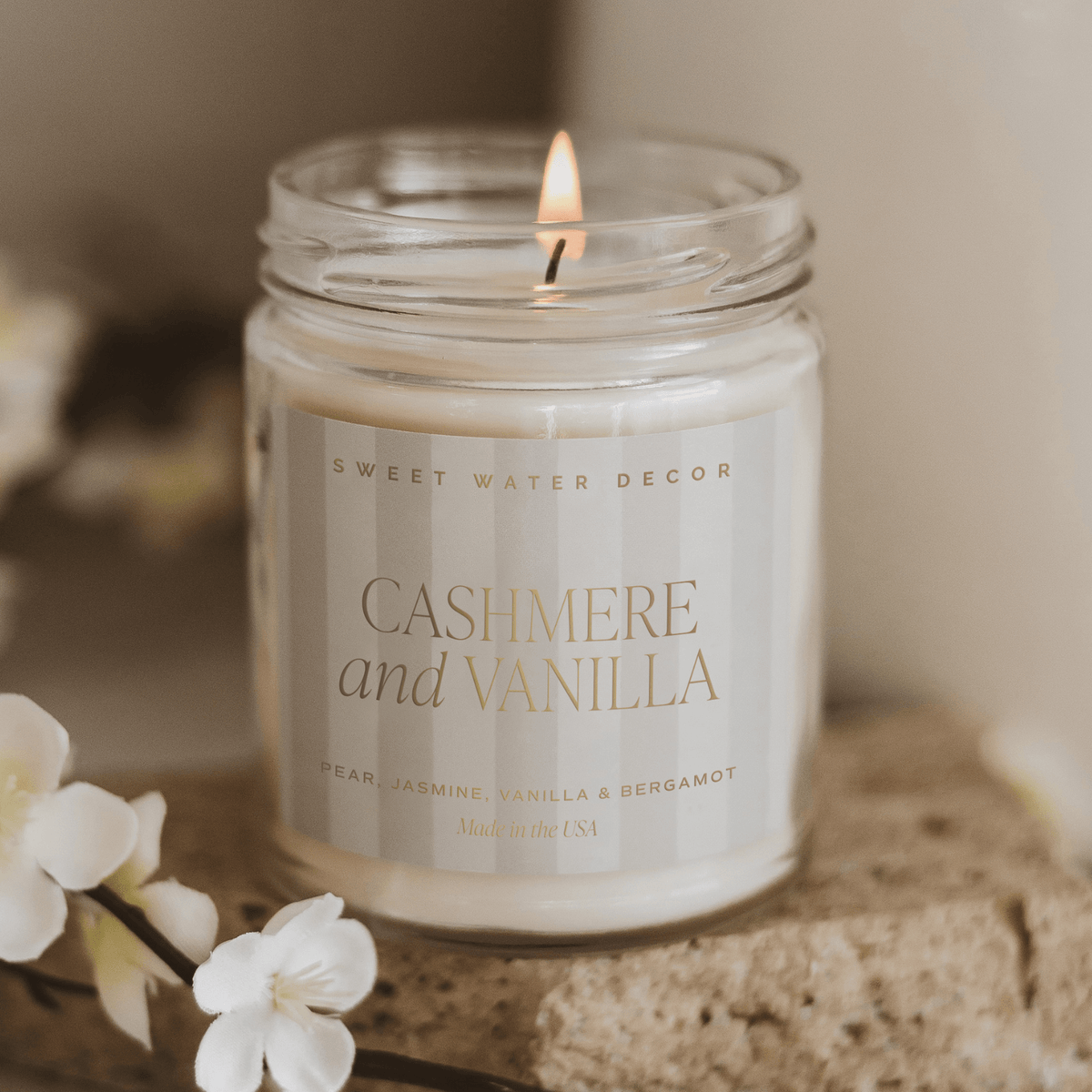 Cashmere and Vanilla Soy Patterned Candle - Clear Jar - 9 oz - Sweet Water Decor, view 2