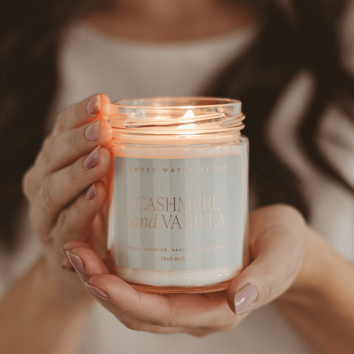 Cashmere and Vanilla Soy Patterned Candle - Clear Jar - 9 oz - Sweet Water Decor, view 3