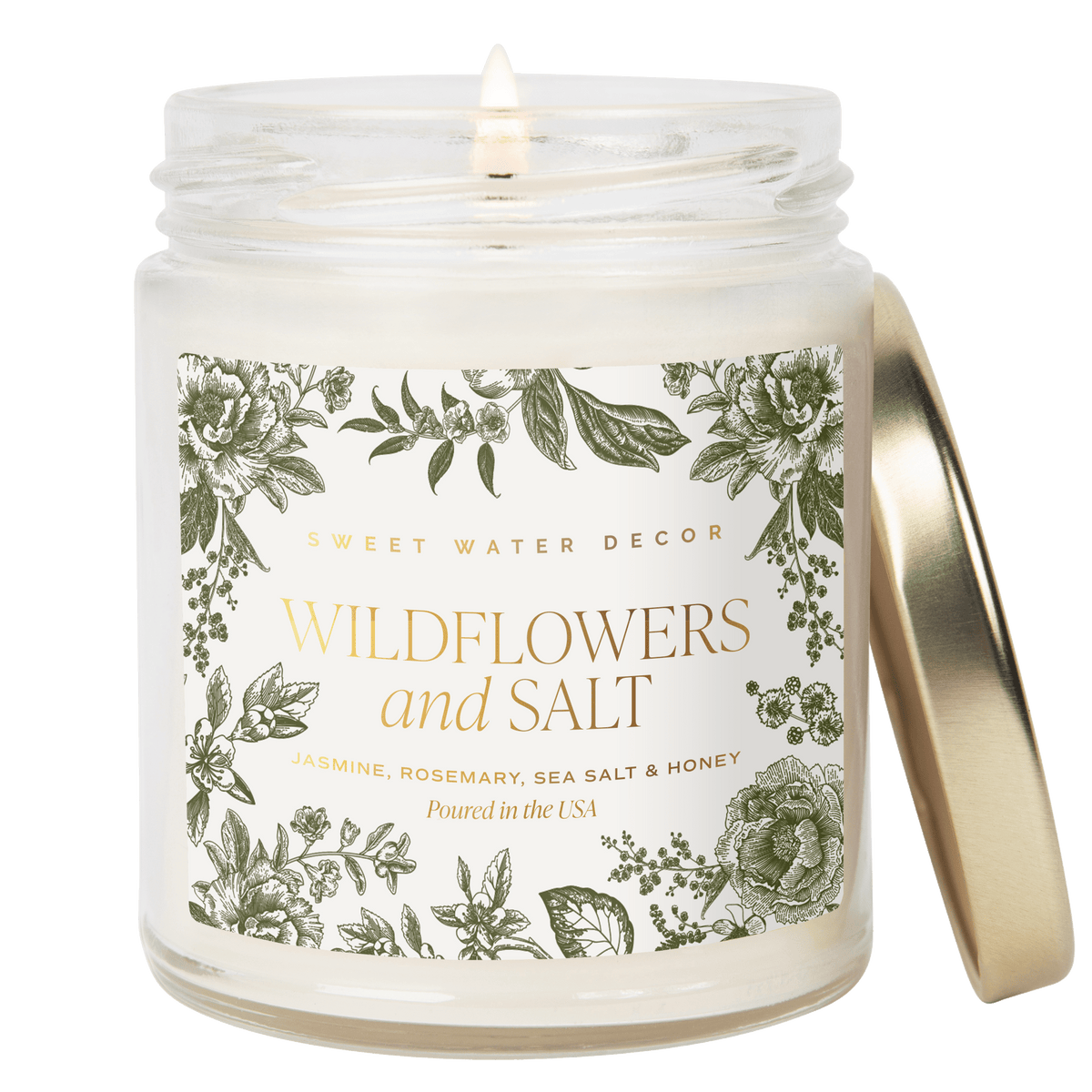Wildflowers and Salt Soy Patterned Candle - Clear Jar - 9 oz - Sweet Water Decor