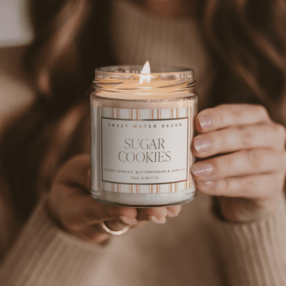 Sugar Cookies Soy Candle - 9 oz Patterned Clear Jar - Sweet Water Decor, view 4
