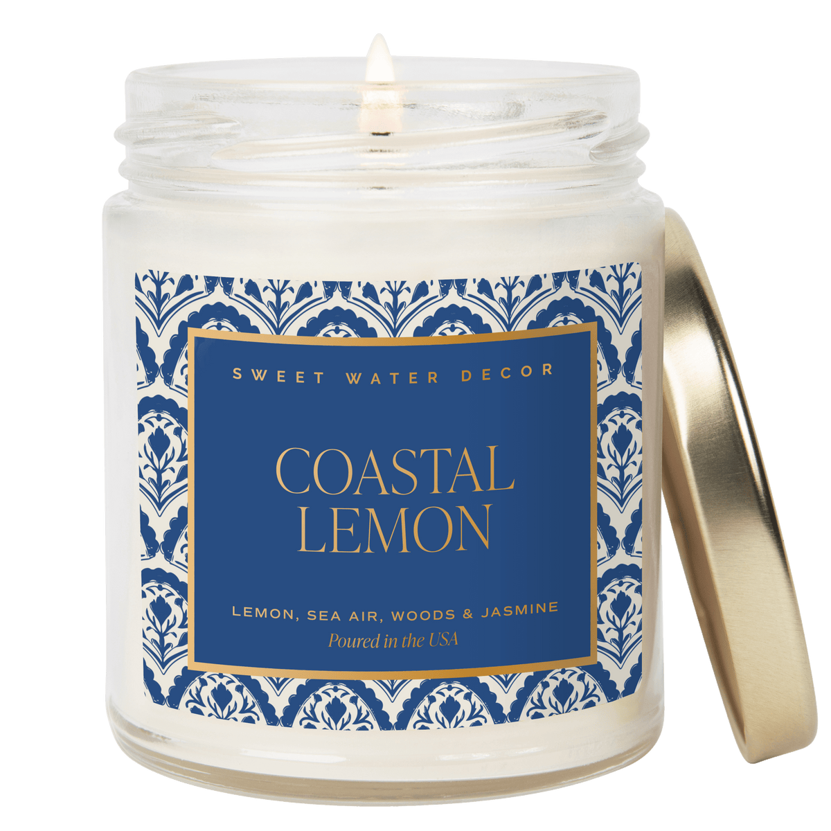 Coastal Lemon Soy Candle - Clear Patterned Jar - 9 oz - Sweet Water Decor