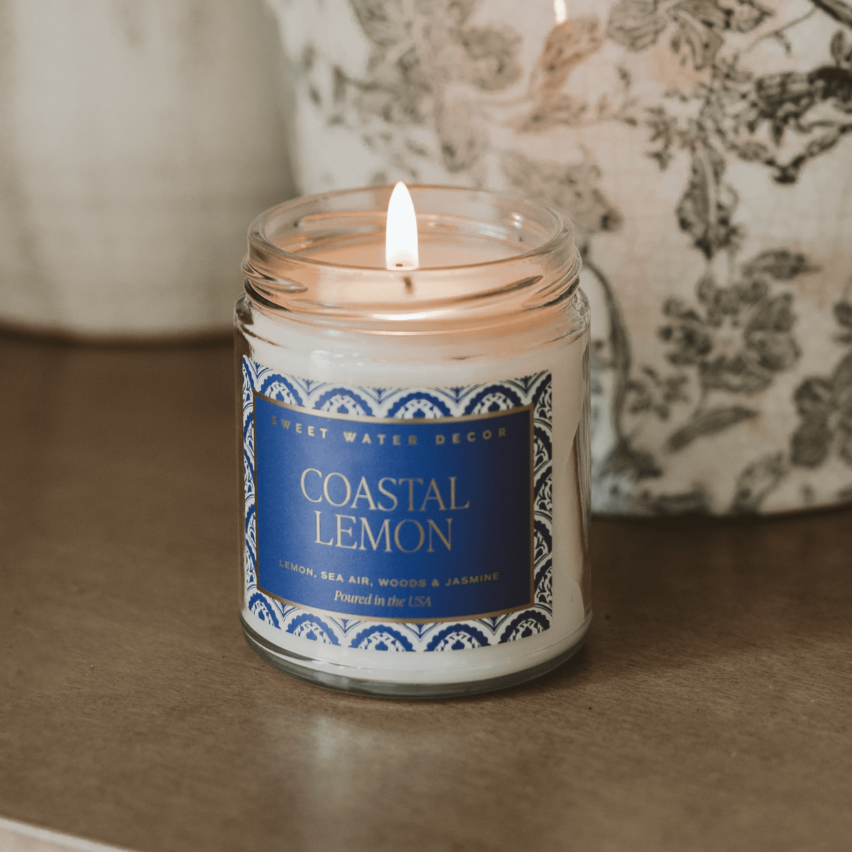 Coastal Lemon Soy Candle - Clear Patterned Jar - 9 oz - Sweet Water Decor, view 3