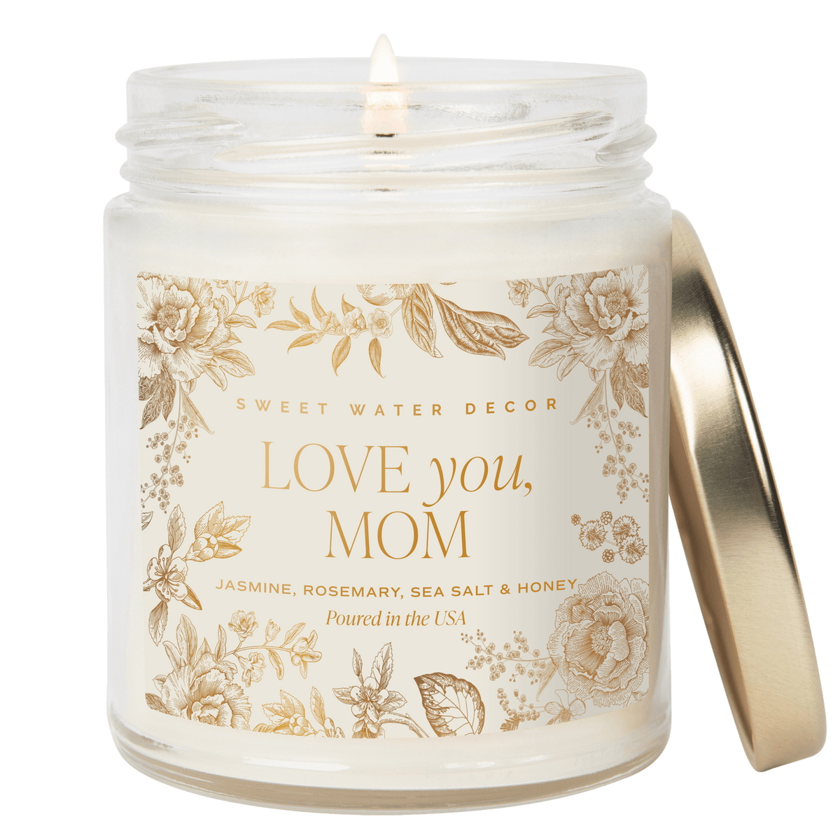 Love You, Mom Soy Candle - Clear Patterned Jar - 9 oz - Sweet Water Decor