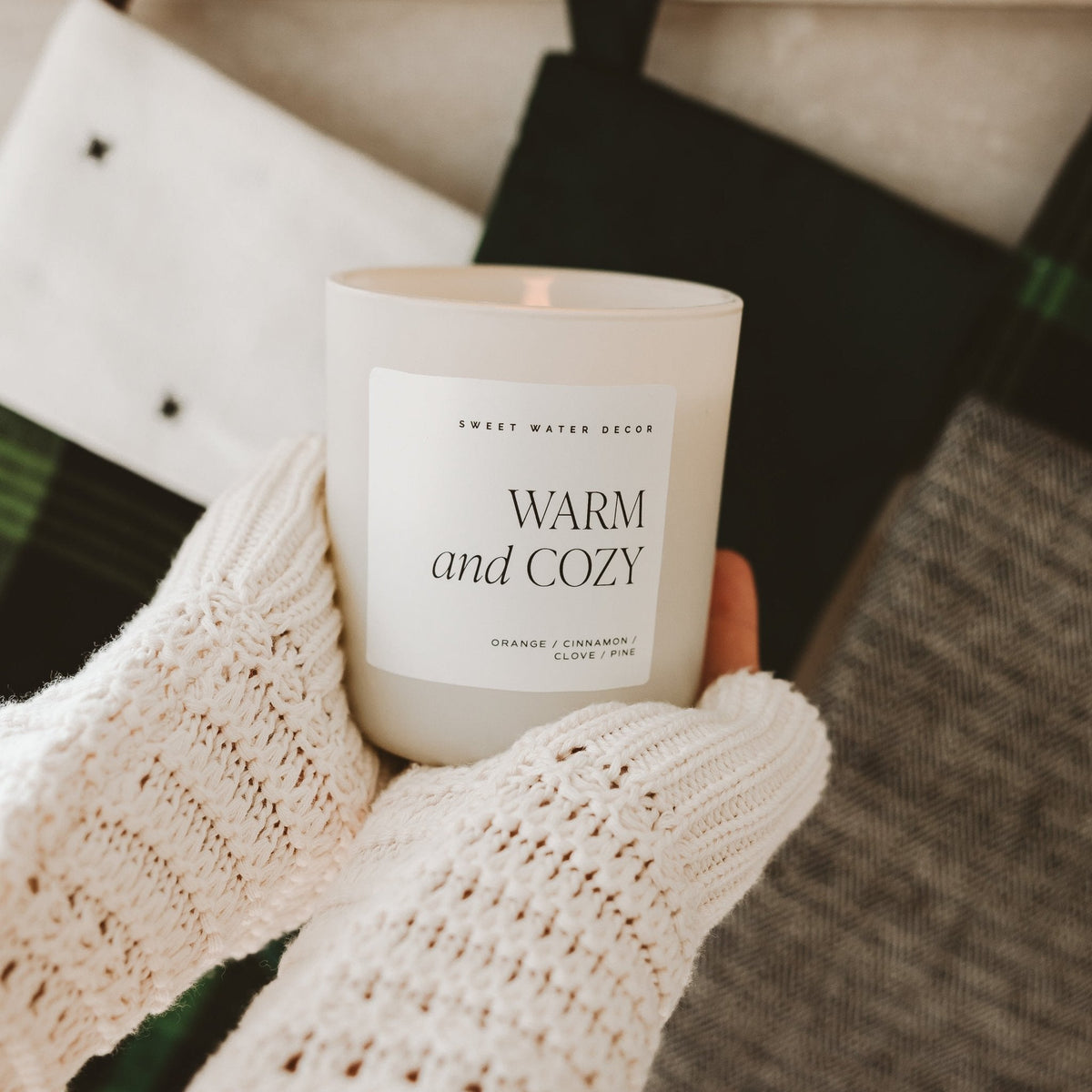 Warm and Cozy Soy Candle - Tan Matte Jar - 15 oz - Sweet Water Decor, view 2