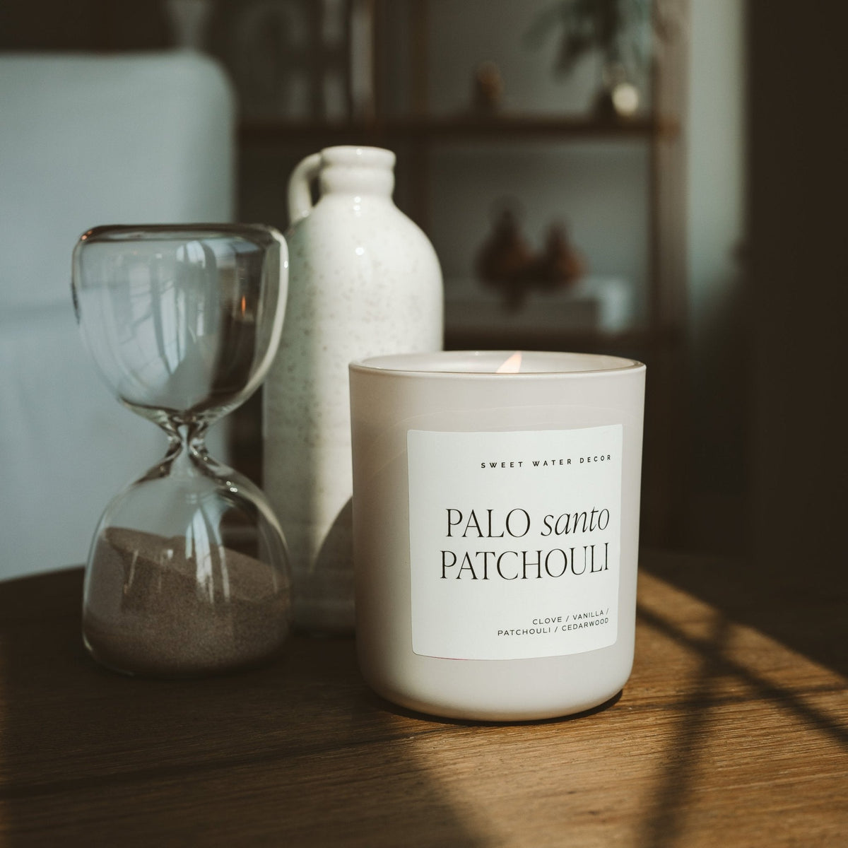 Palo Santo Patchouli Soy Candle - Tan Matte Jar - 15 oz - Sweet Water Decor, view 2