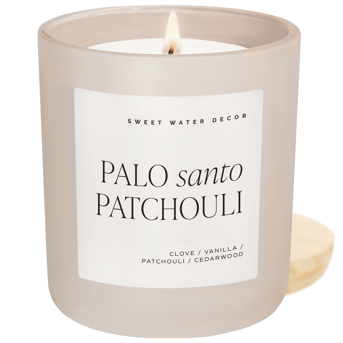 Palo Santo Patchouli Soy Candle - Tan Matte Jar - 15 oz - Sweet Water Decor
