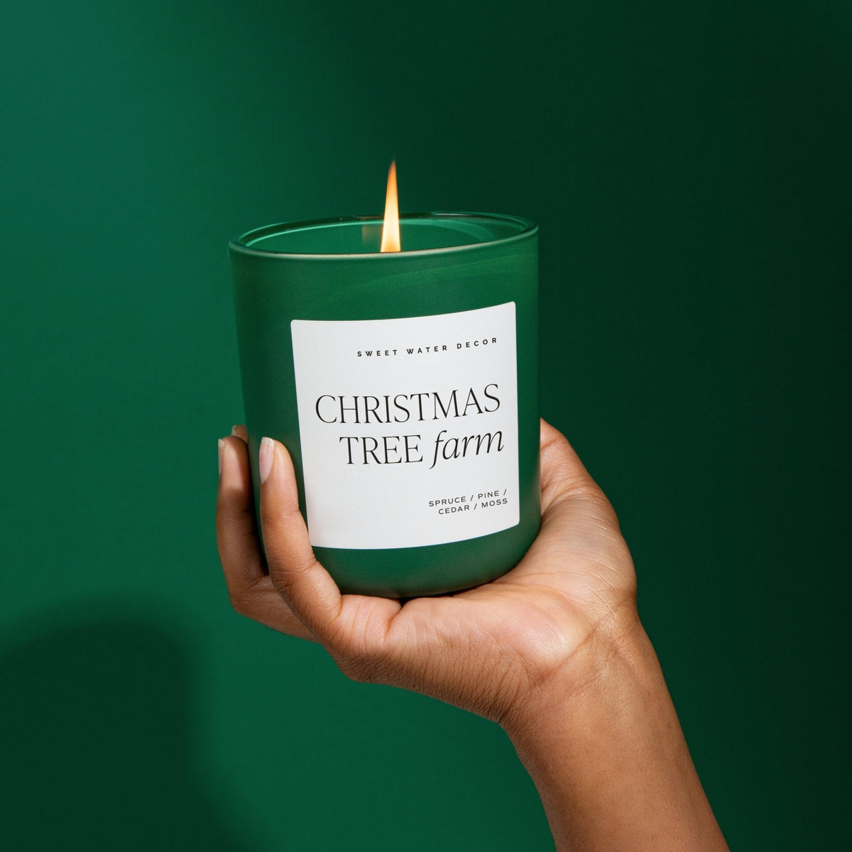 Christmas Tree Farm Soy Candle - Green Matte Jar - 15 oz - Sweet Water Decor, view 5