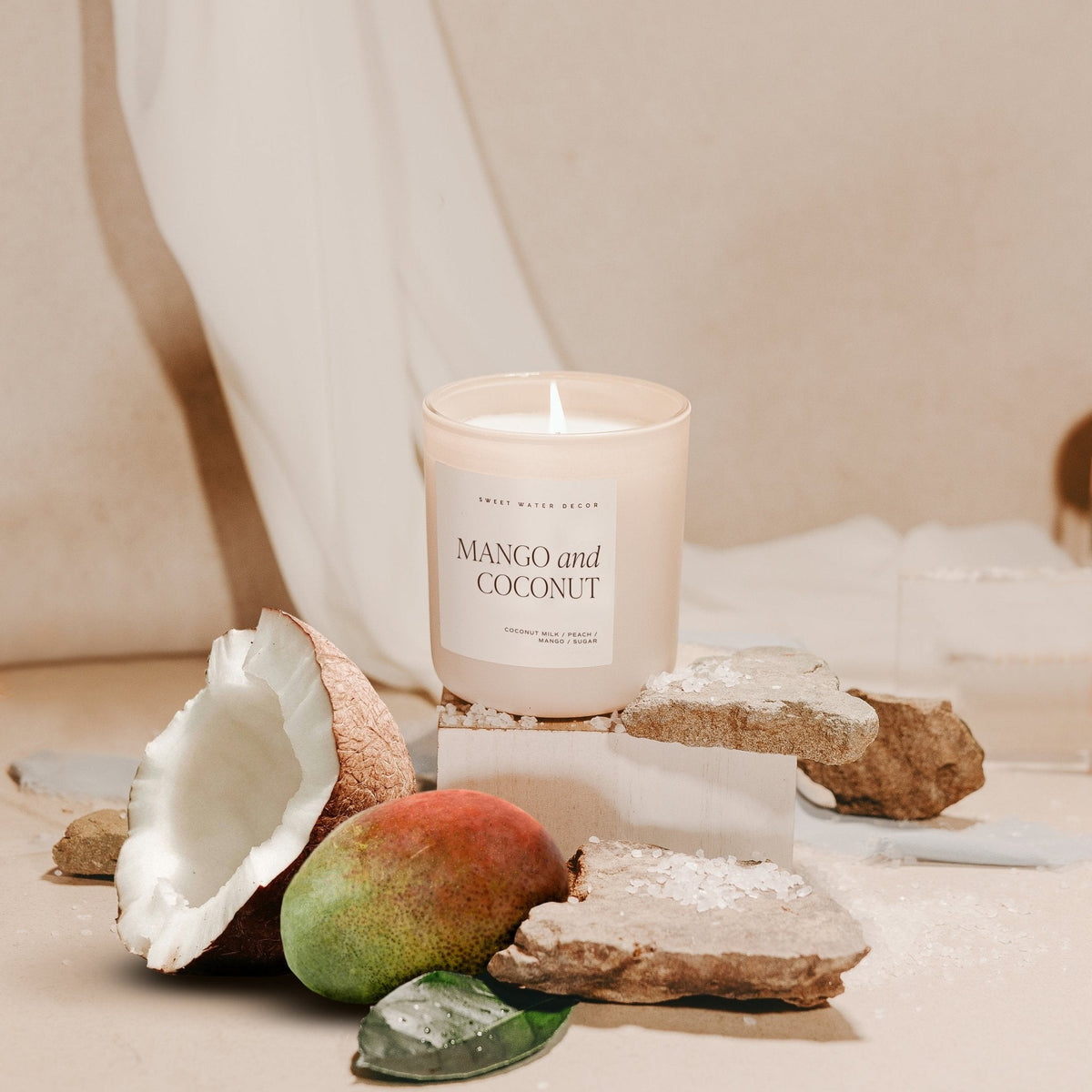 Mango and Coconut Soy Candle - Tan Matte Jar - 15 oz - Sweet Water Decor, view 3