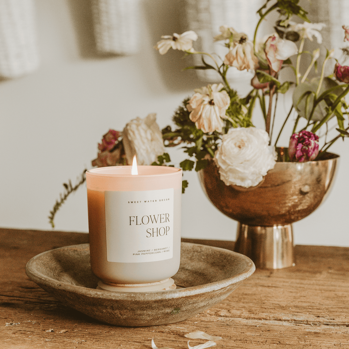 Flower Shop Soy Candle - Tan Matte Jar - 15 oz - Sweet Water Decor, view 2