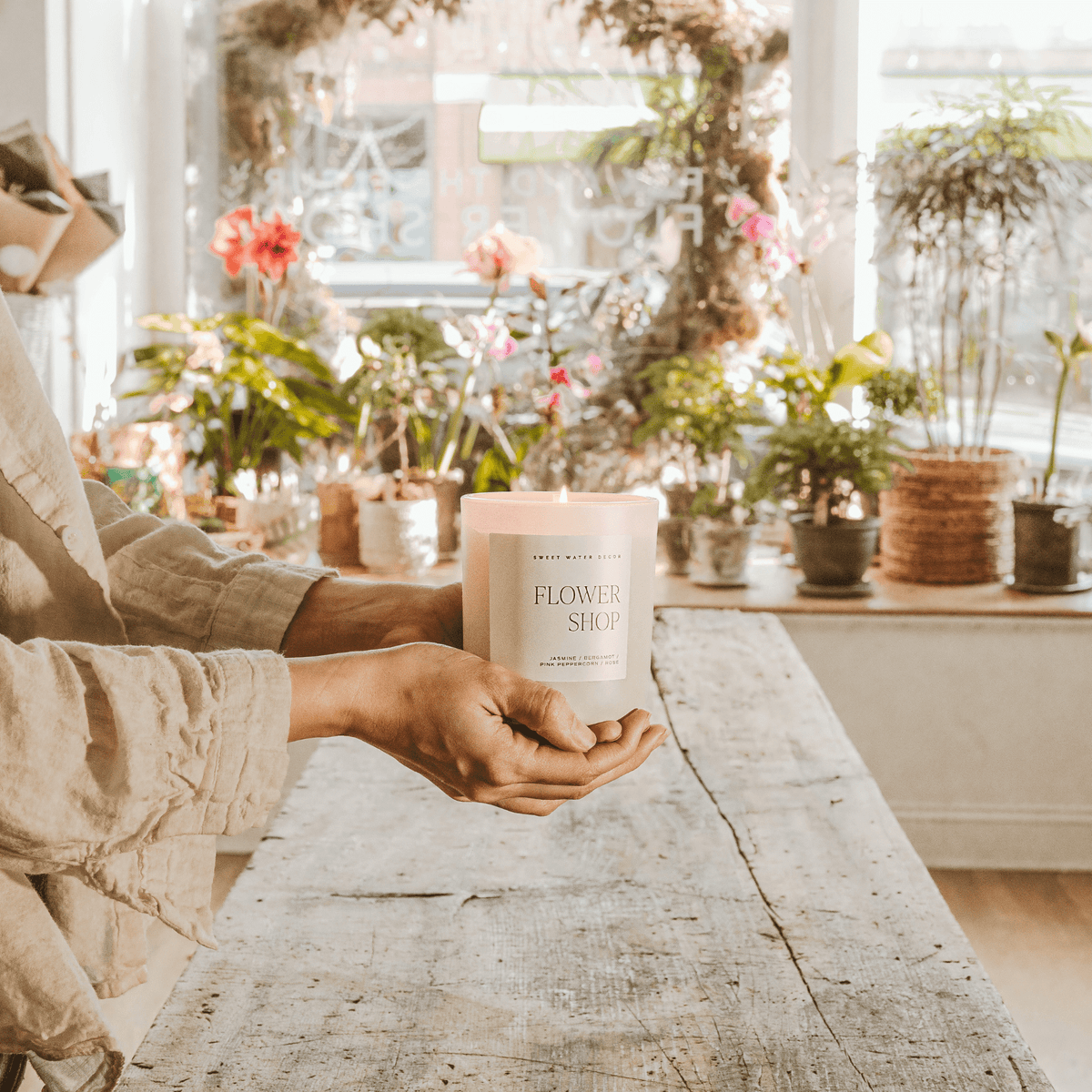 Flower Shop Soy Candle - Tan Matte Jar - 15 oz - Sweet Water Decor, view 5