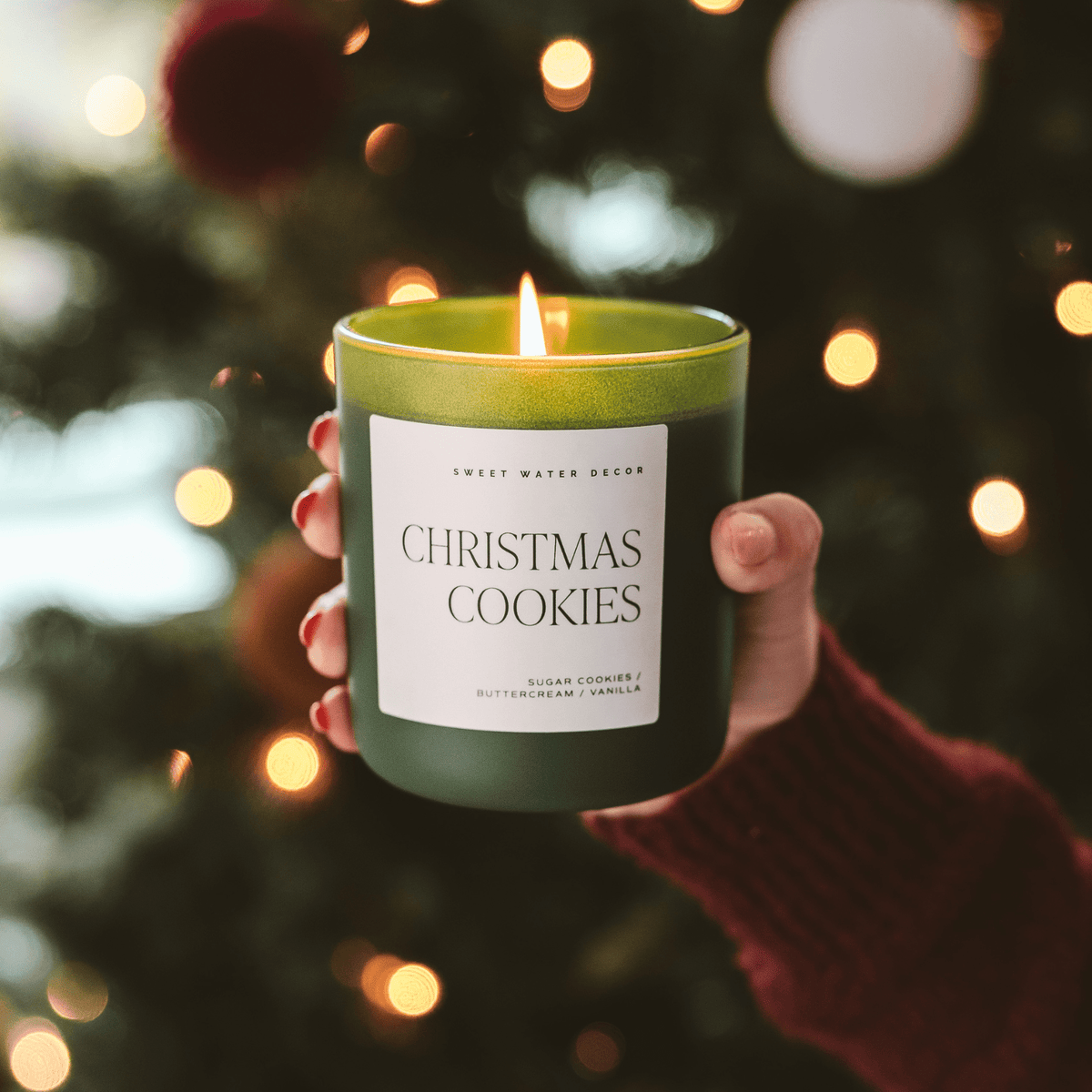 Christmas Cookies Soy Candle - Green Matte Jar - 15 oz (Sugar Cookies) - Sweet Water Decor, view 4