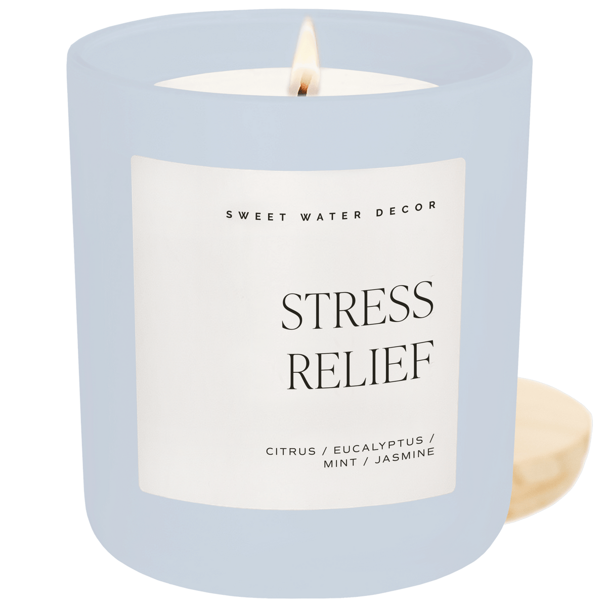 Stress Relief Soy Candle - Blue Matte Jar - 15 oz - Sweet Water Decor