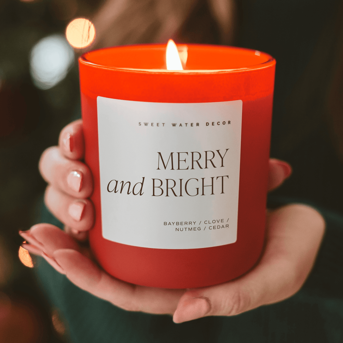 Merry and Bright Soy Candle - Red Matte Jar - 15 oz - Sweet Water Decor, view 4
