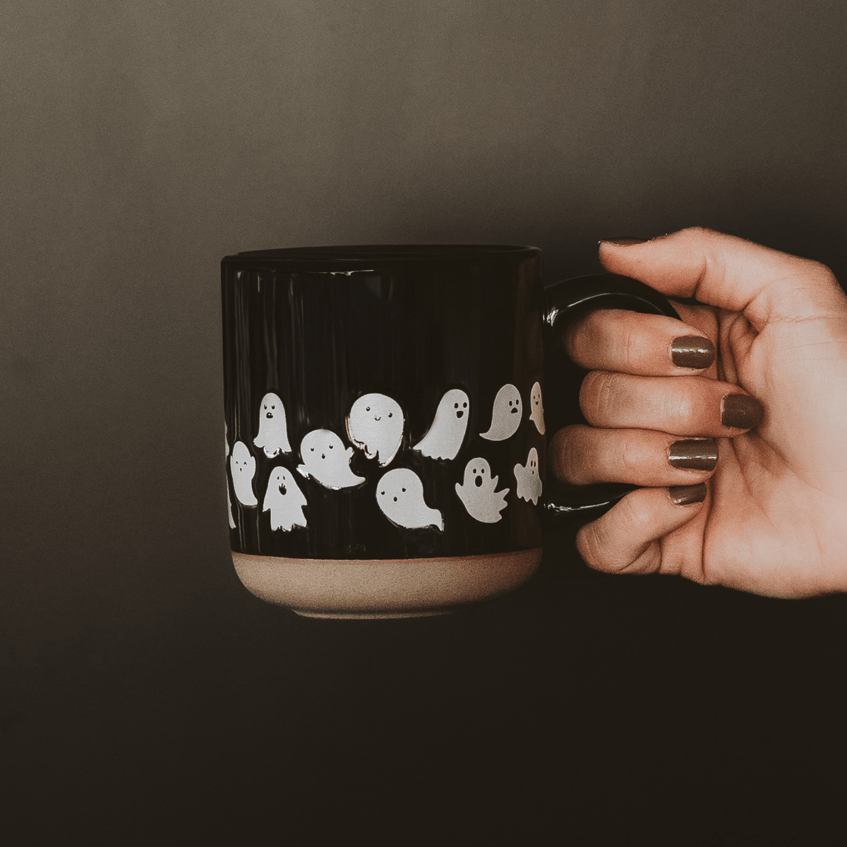 Ghosts 14 oz Black Stoneware Coffee Mug - Sweet Water Decor, view 4