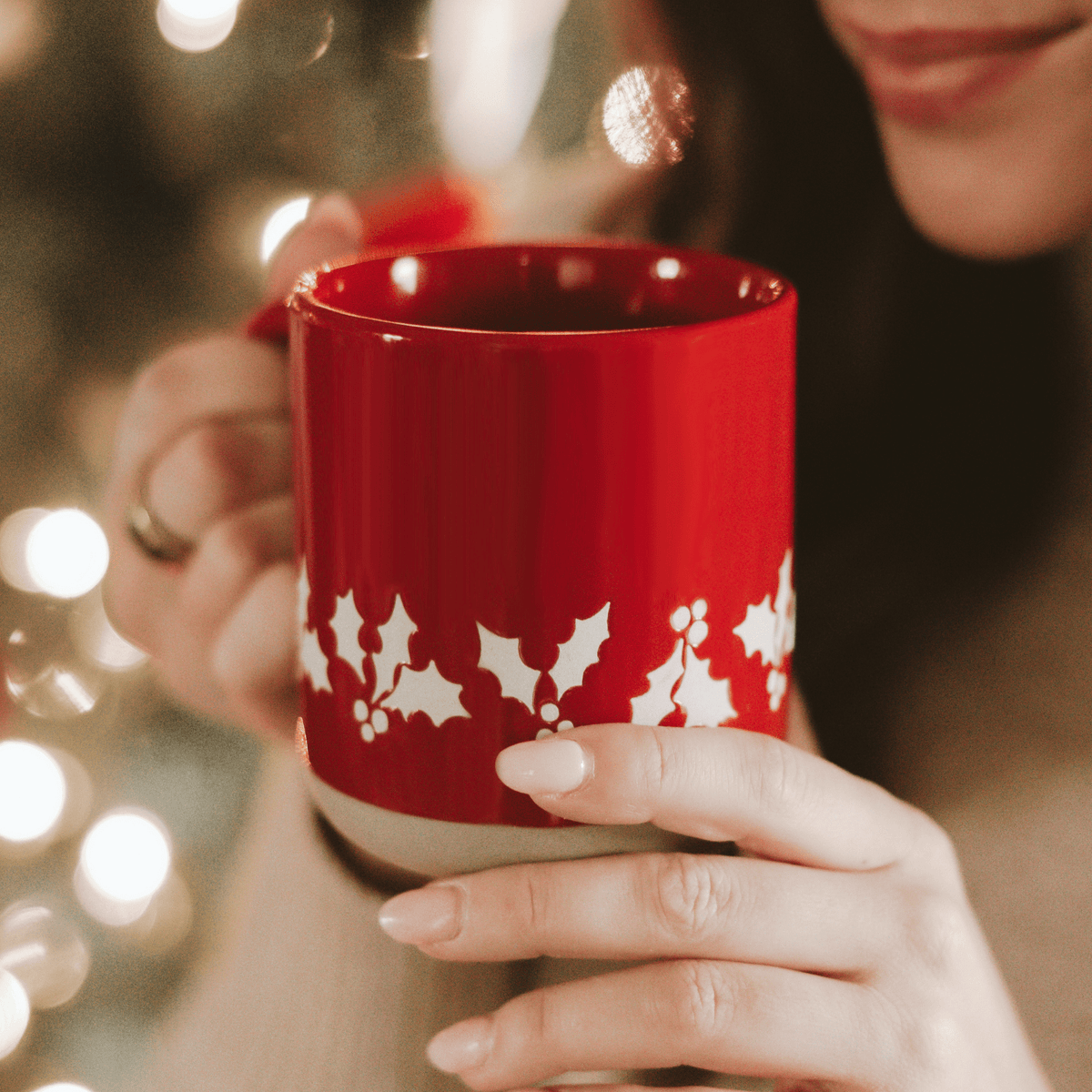 Holly 14 oz Red Stoneware Coffee Mug - Sweet Water Decor, view 2