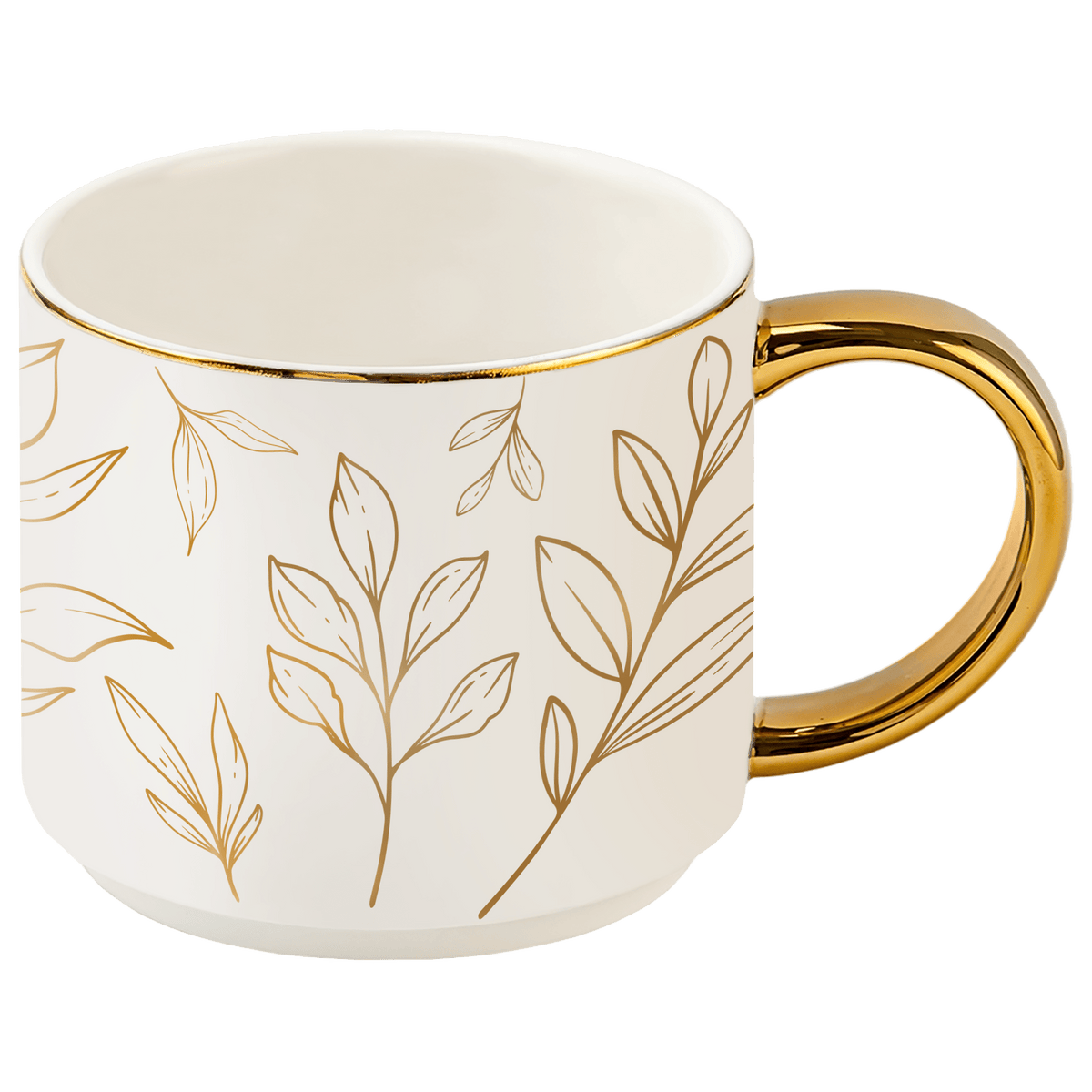 Gold Leaves 14 oz Gold Handle Coffee Mug - Sweet Water Decor
