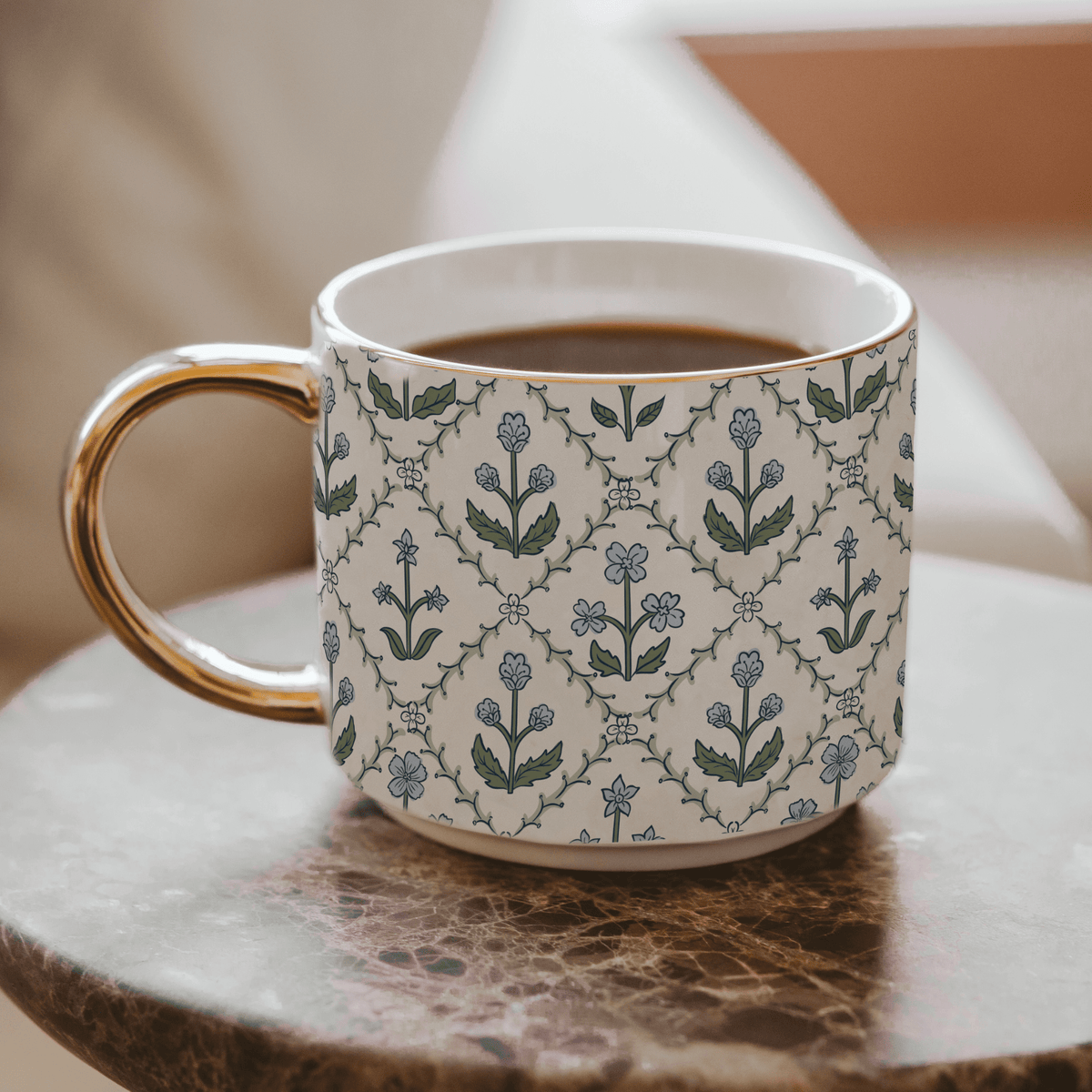 Floral Quilt 14 oz Coffee Mug - Sweet Water Decor, view 2