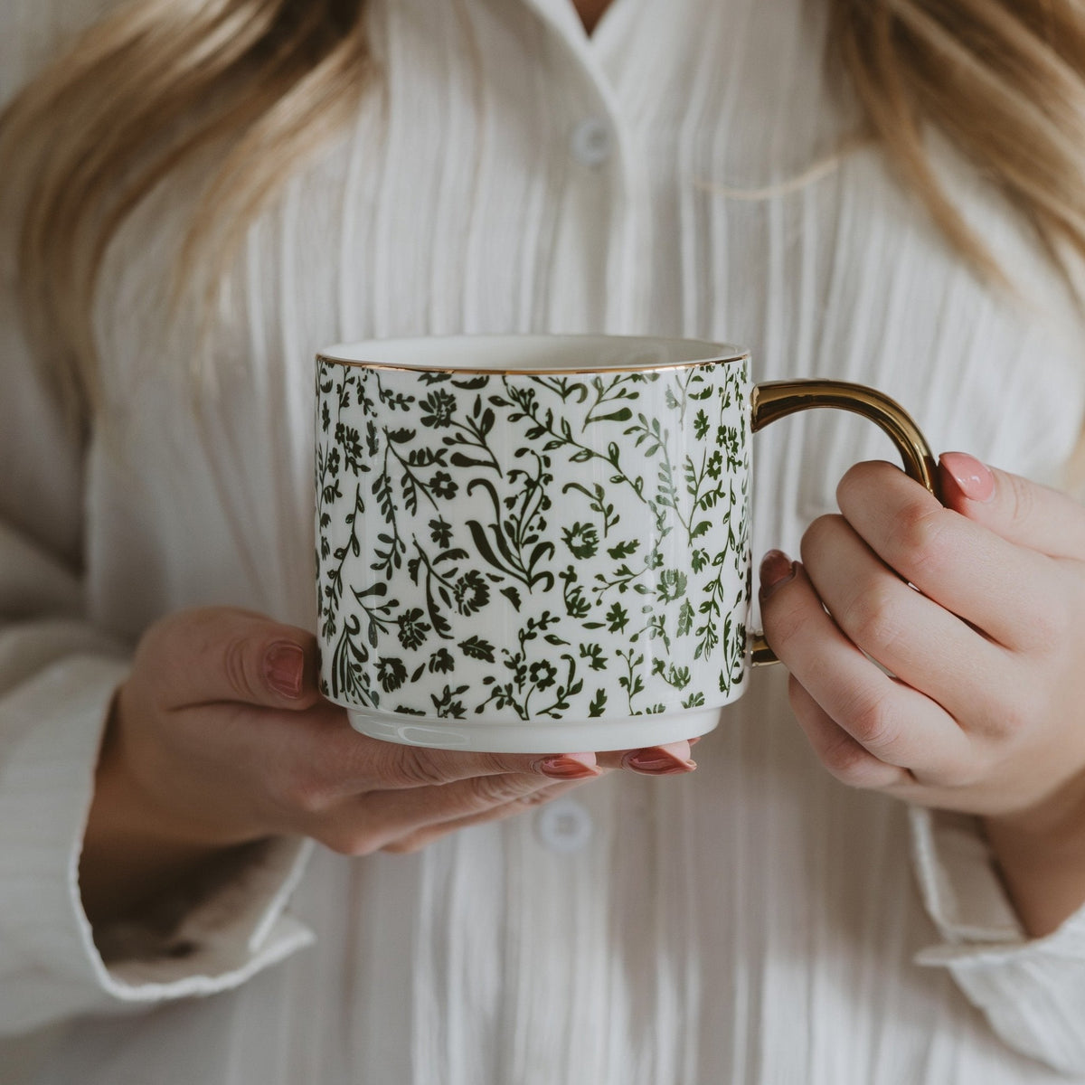 Green Ditsy Floral 14 oz Coffee Mug - Sweet Water Decor, view 3