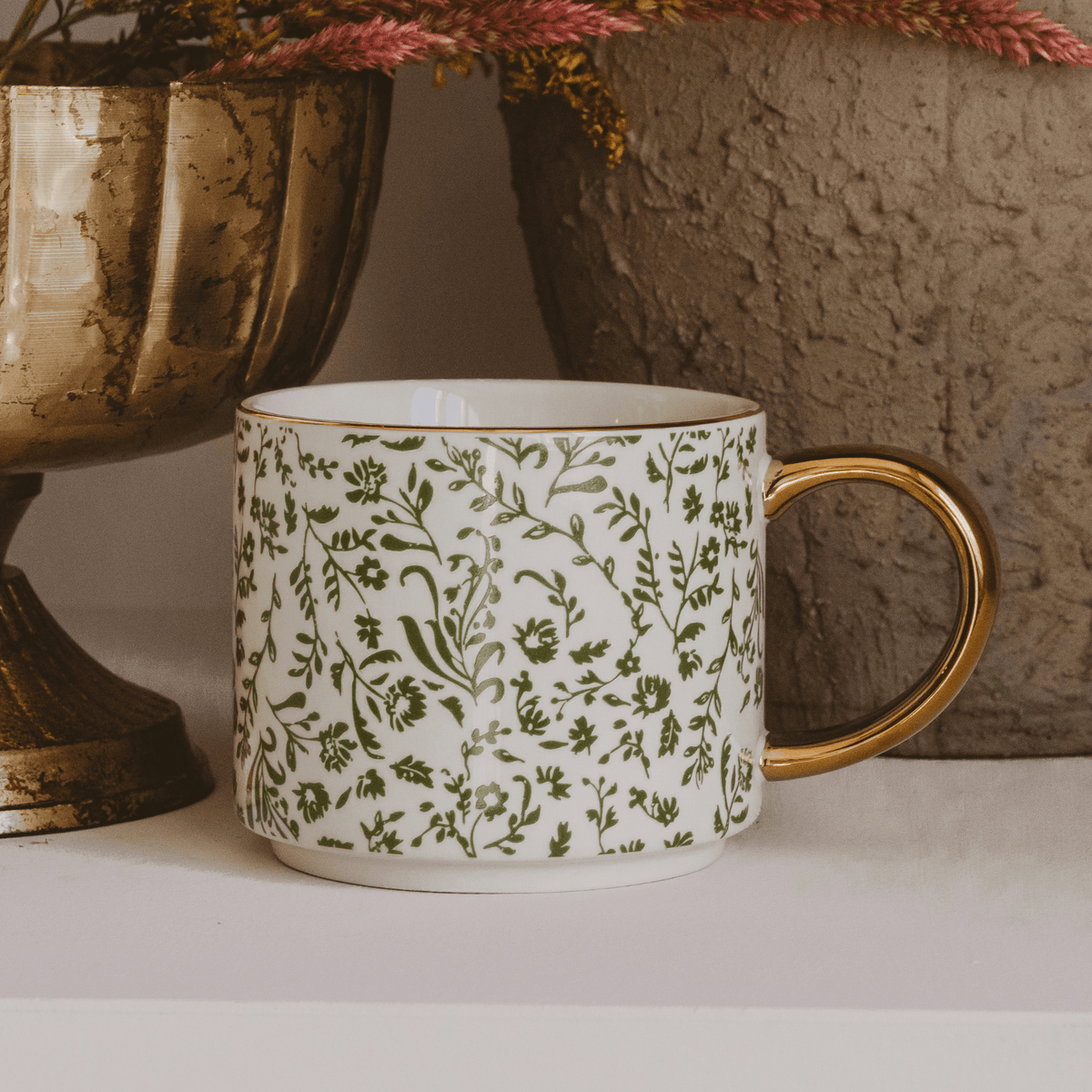 Green Ditsy Floral 14 oz Coffee Mug - Sweet Water Decor, view 4