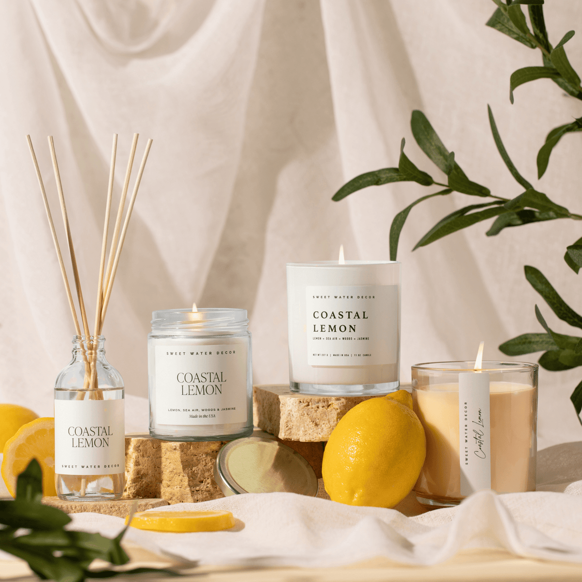 Coastal Lemon Soy Candle - White Jar - 11 oz - Sweet Water Decor, view 4