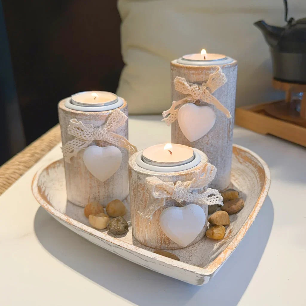 Candle Holder - Wooden White Set