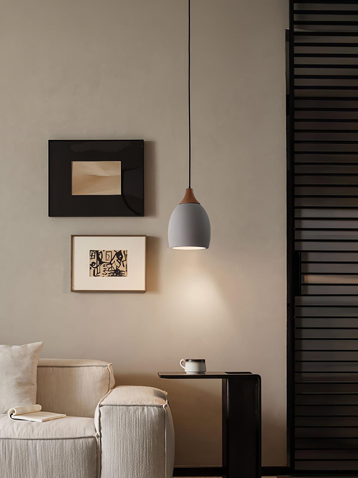 Cement Solid Wood Pendant Light 5.7"