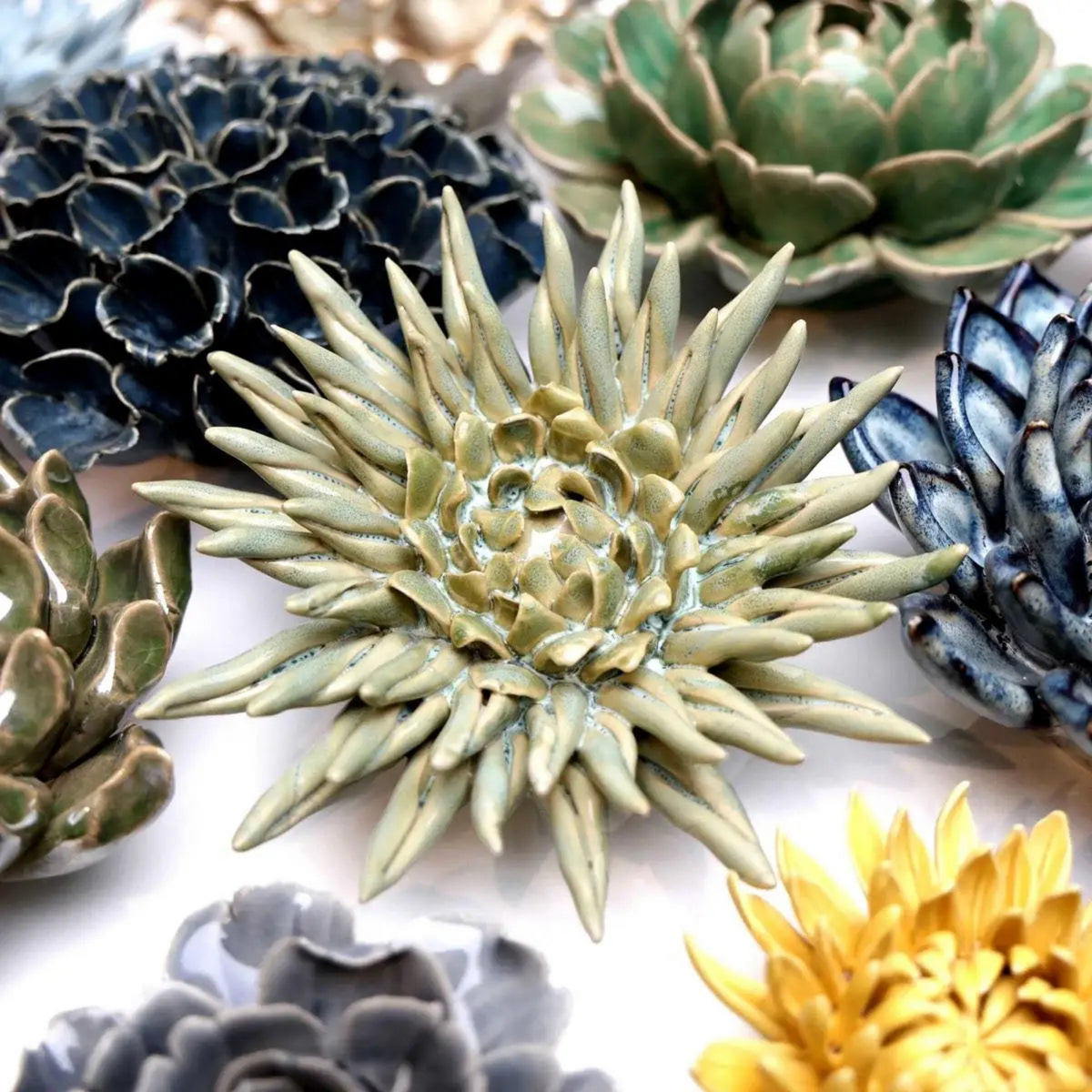 Ceramic Flower Wall Art Flower: Large Flower Green 6" - Source by Studio Skara, view 3