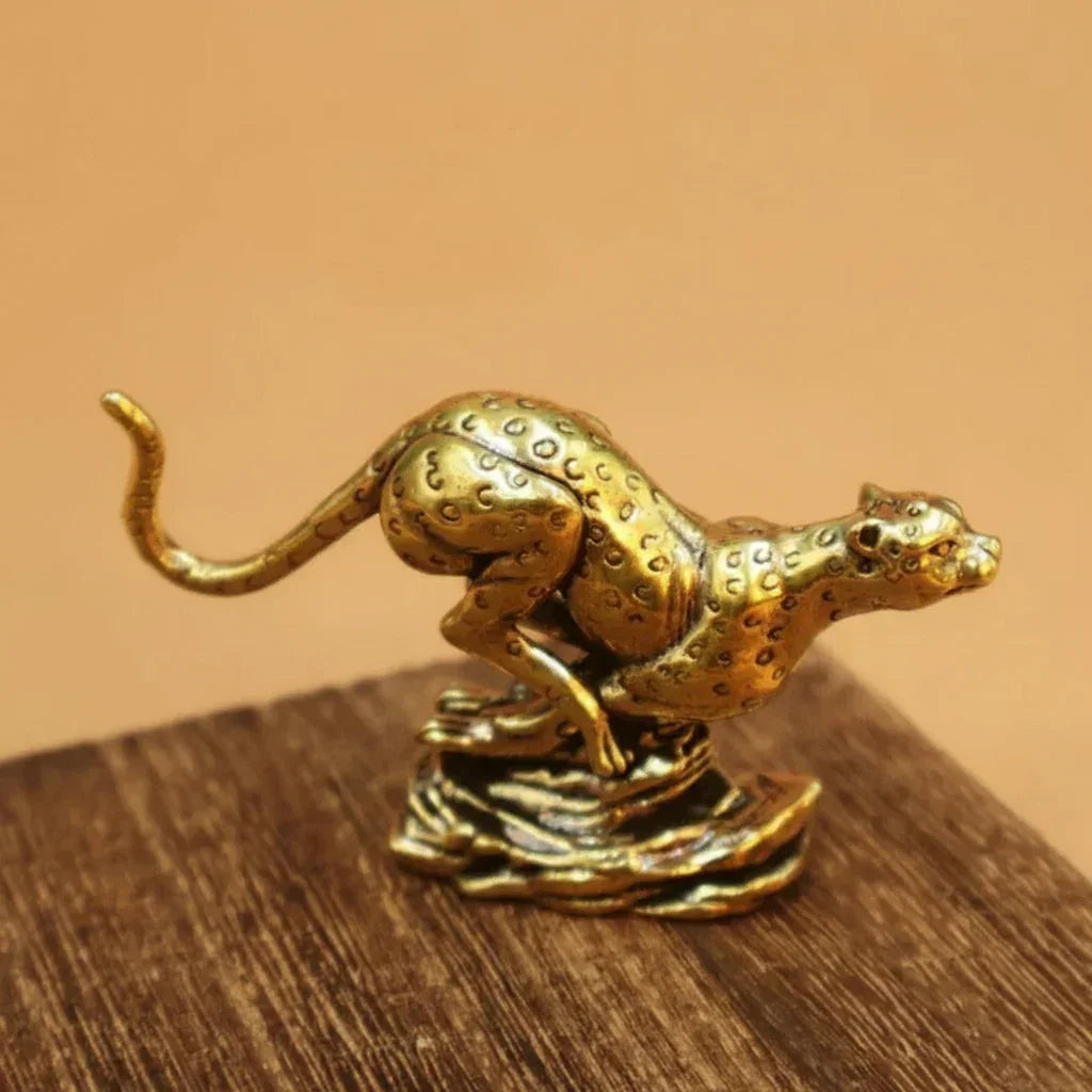 Cheetah Figurine Gold Metallic Running Sculpture for Wildlife Lovers