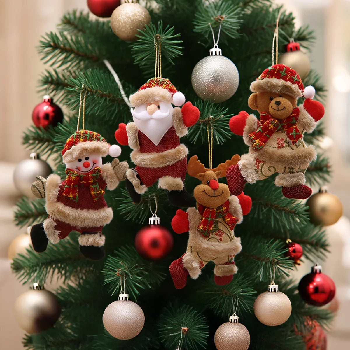Christmas Tree Ornaments Set - 12pcs Figures with Red & Golden Accents