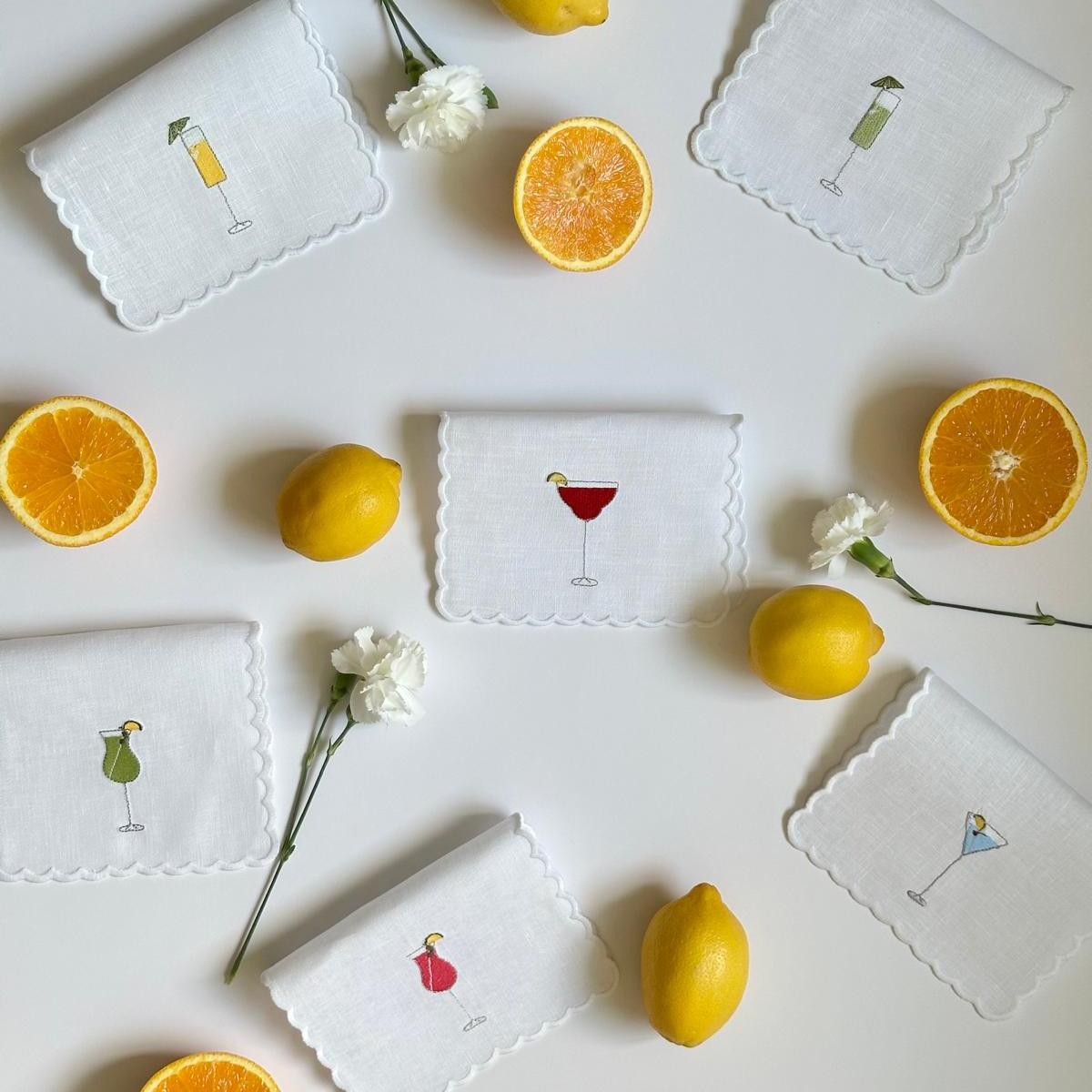 Embroidered Cocktail Napkin (Set of 6) with Acrylic Gift Box