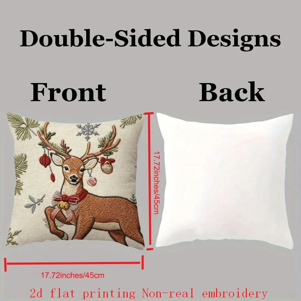 Cotton Pillow Covers with Embroidered Christmas Tree, 17.72" x 17.72" Zipper Cushion Cover