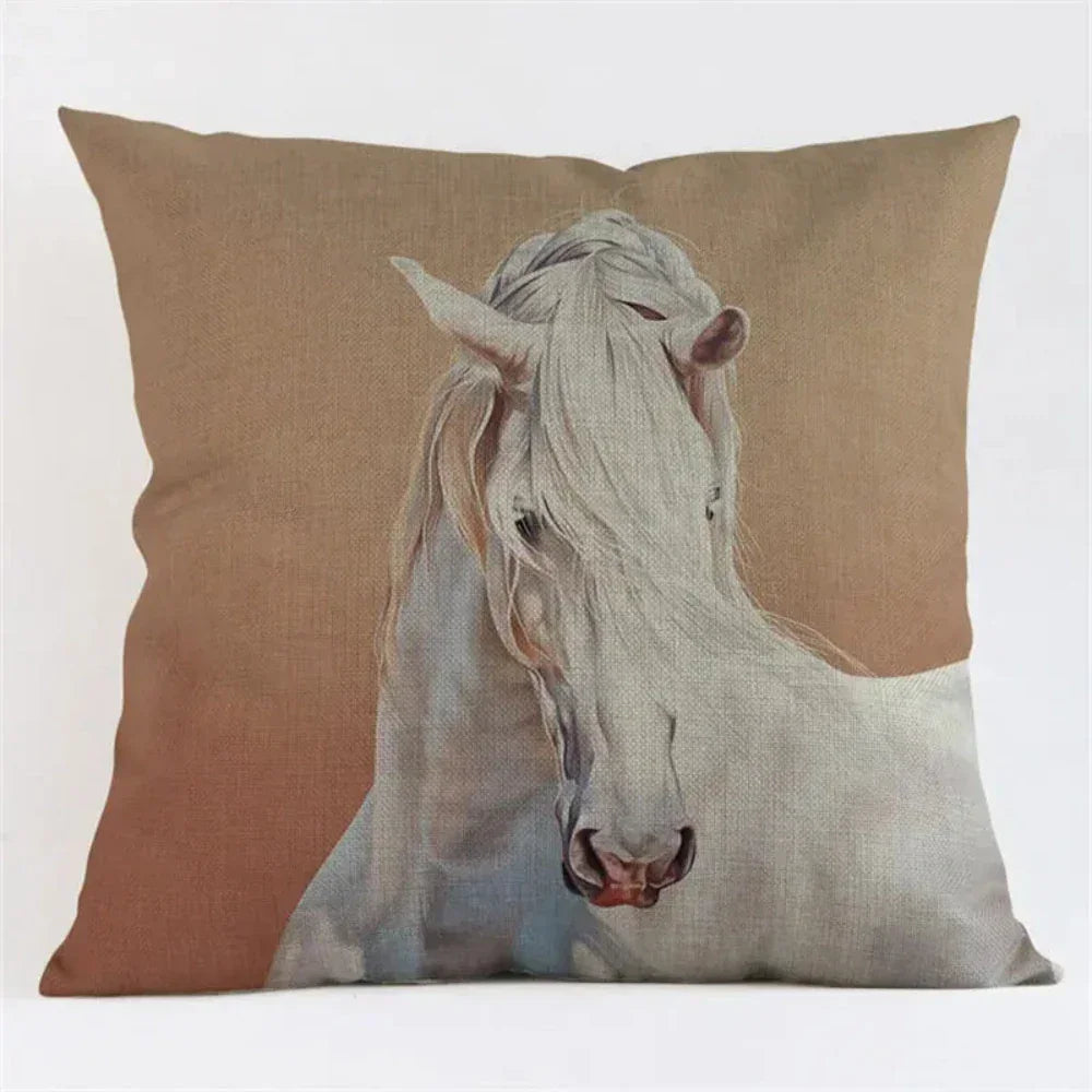 Cushion Cover - Decorative Horse Print Beige