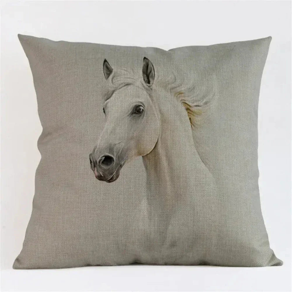 Cushion Cover - Decorative Horse Print Beige