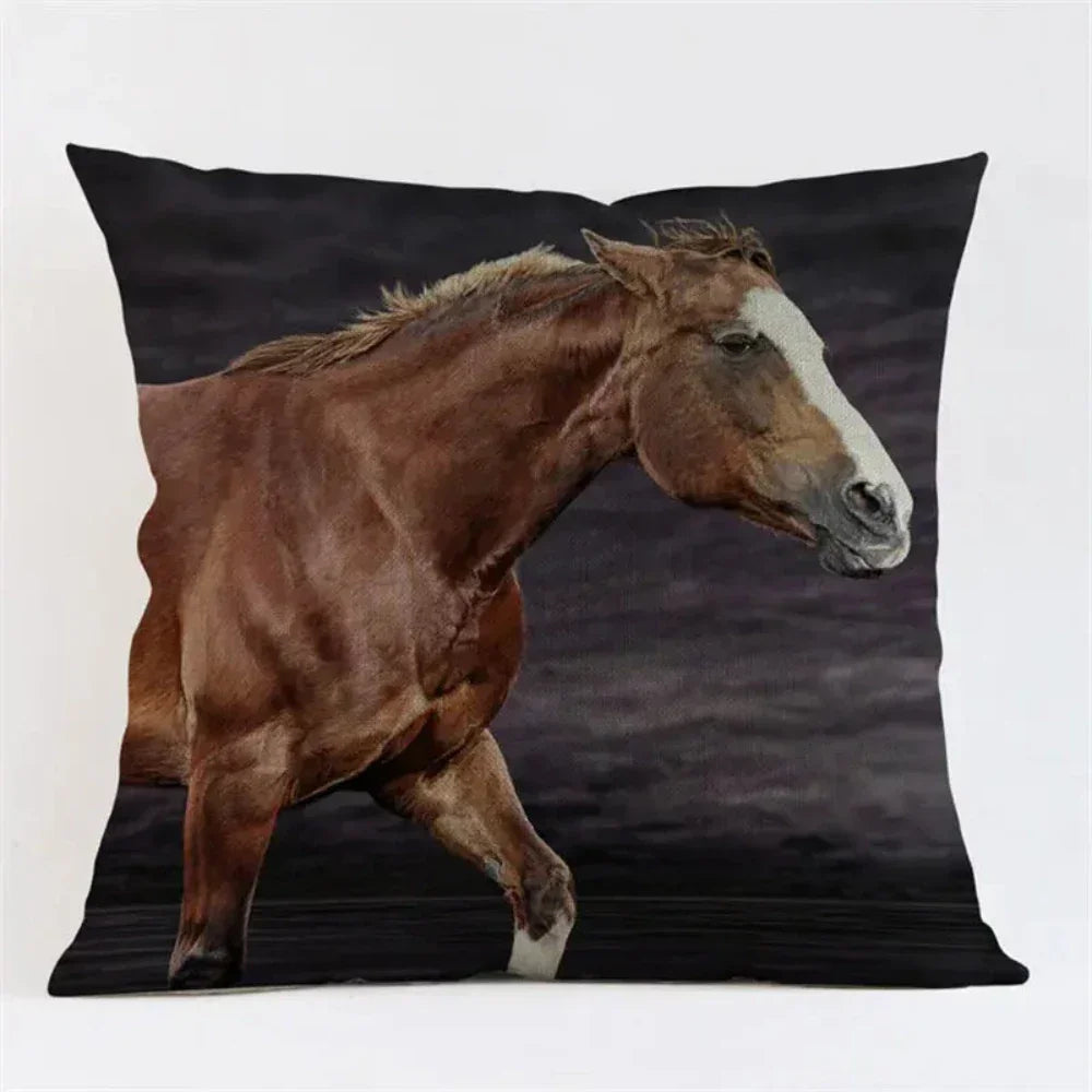 Cushion Cover - Decorative Horse Print Beige