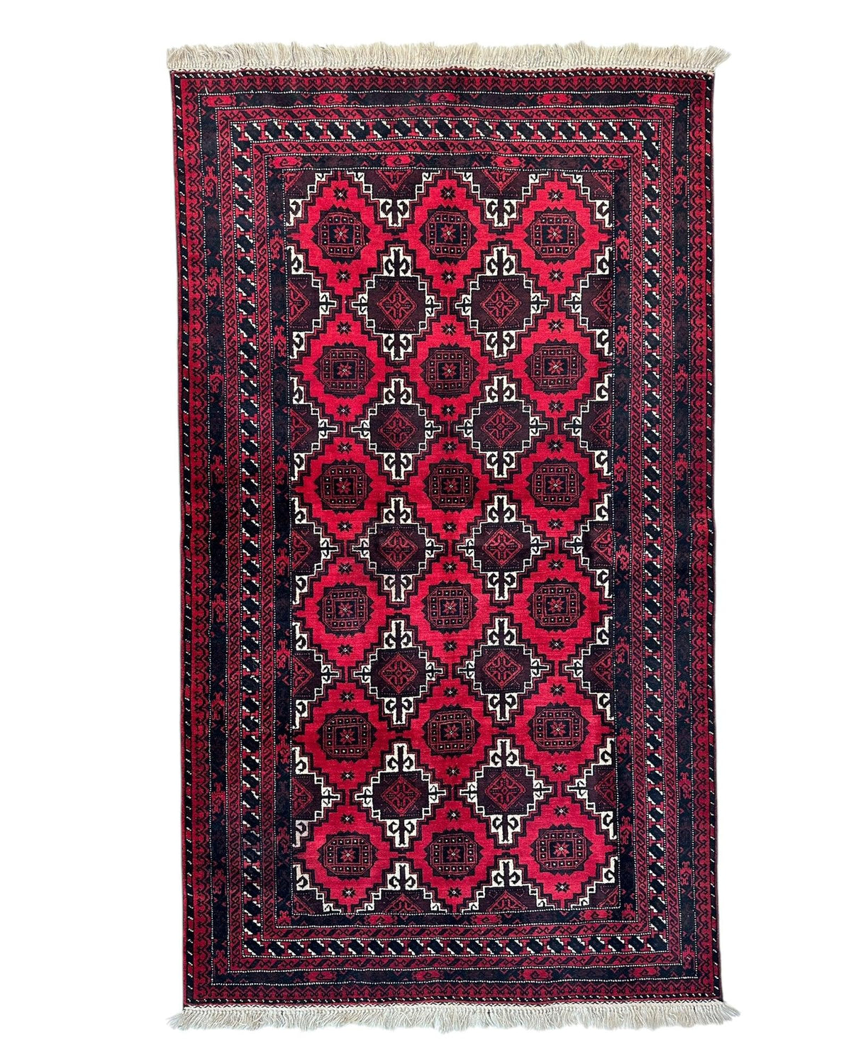 Afghan Baluch Rug 3x7 | Red, Navy & Ivory | Hand-Knotted Wool - Rugistan