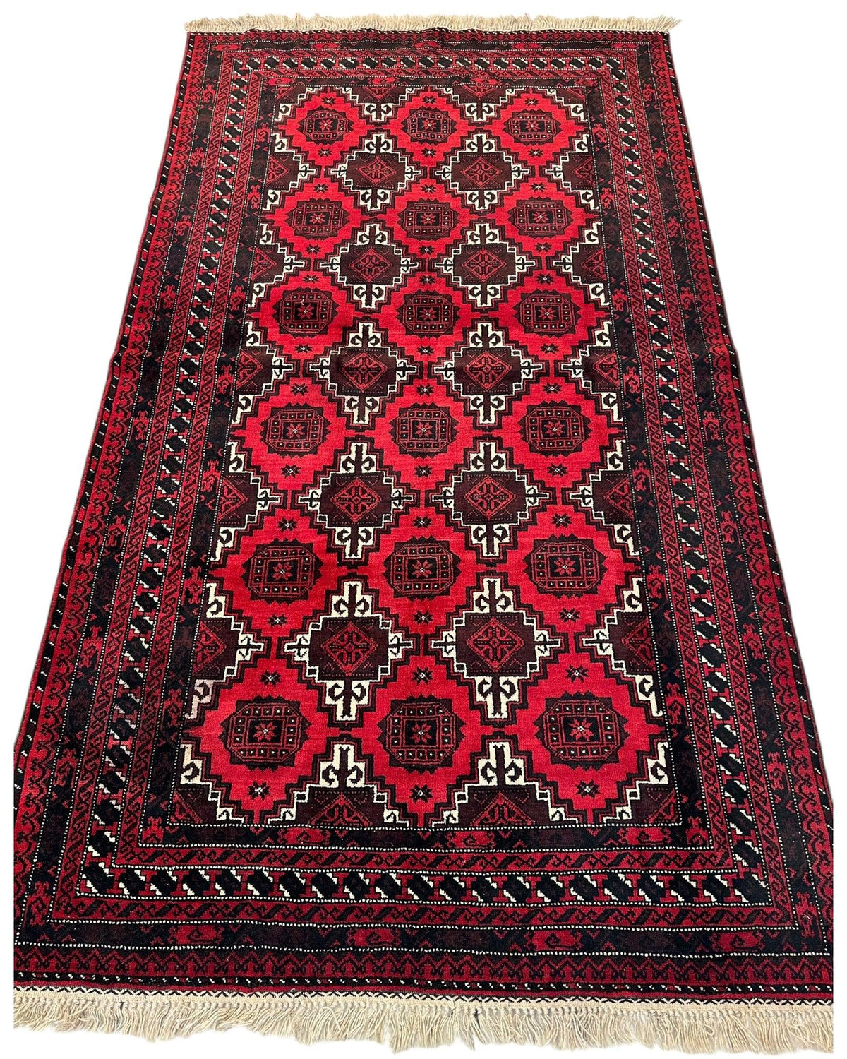 Afghan Baluch Rug 3x7 | Red, Navy & Ivory | Hand-Knotted Wool - Rugistan, view 3