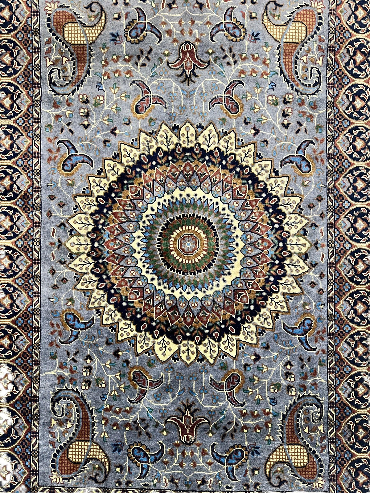 Afghan Rug 3x5 | Light Blue, Brown & Navy | Hand-Knotted Wool - Rugistan, view 4
