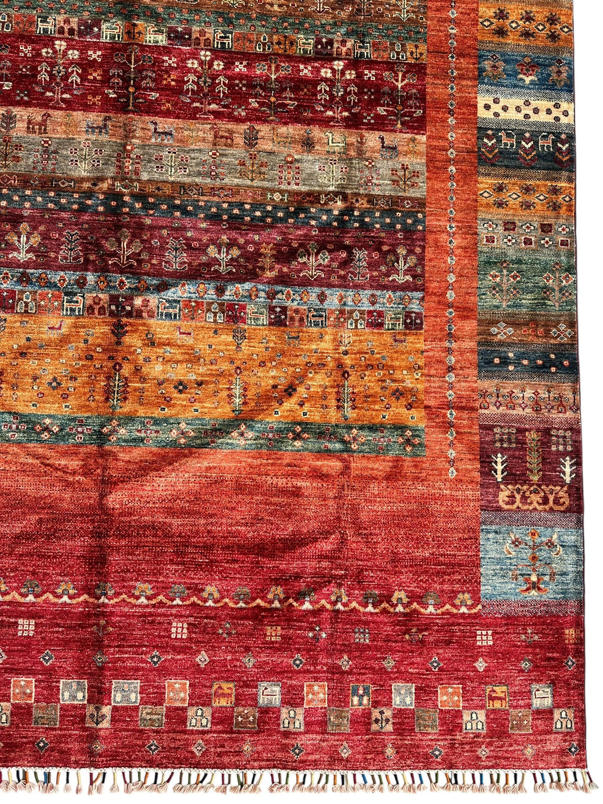 Afghan Ghazni Rug 7x10 | Red, Orange & Blue | Hand-Knotted Wool - Rugistan, view 7