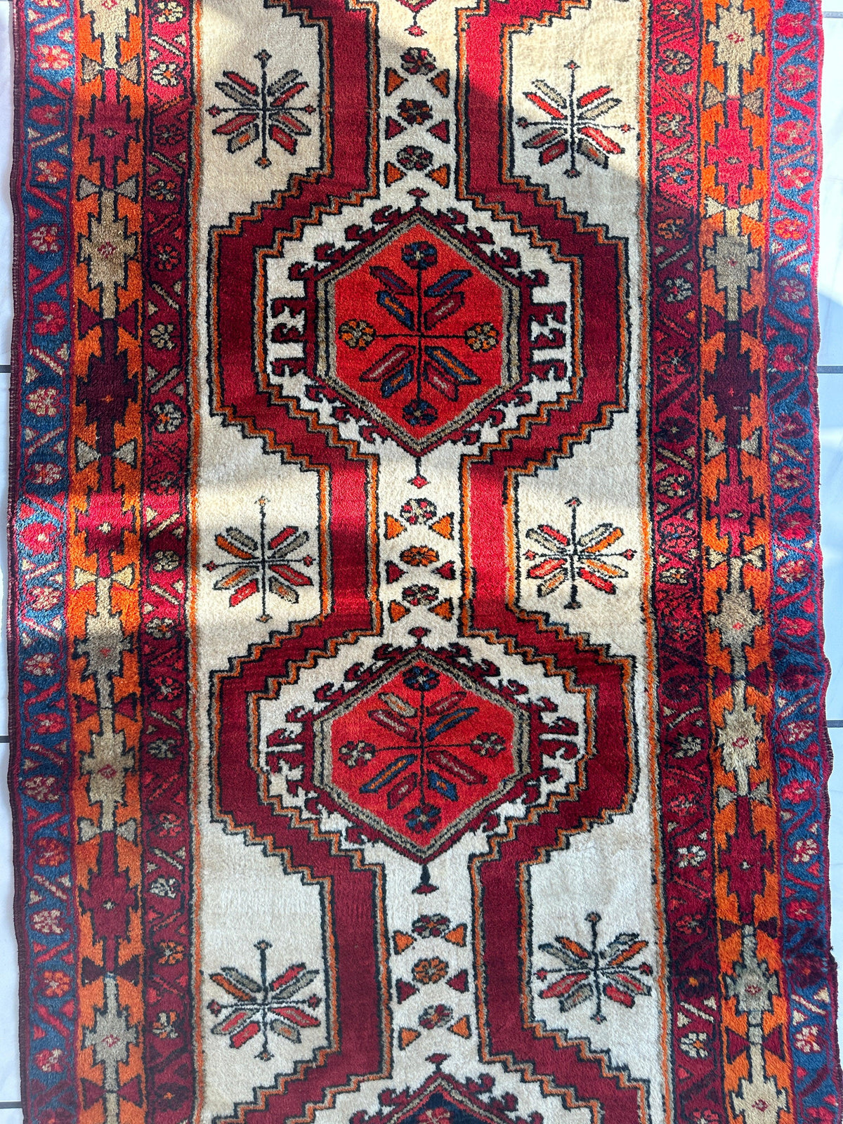 Vintage Persian Runner 4x10 | Ivory, Red & Burgundy | Hand-Knotted Wool - Rugistan, view 5